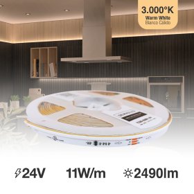 Tira LED COB Programable IC Pixel 24V 11W/m Blanco Cálido 420LEDs/m, 10mm PCB x5m