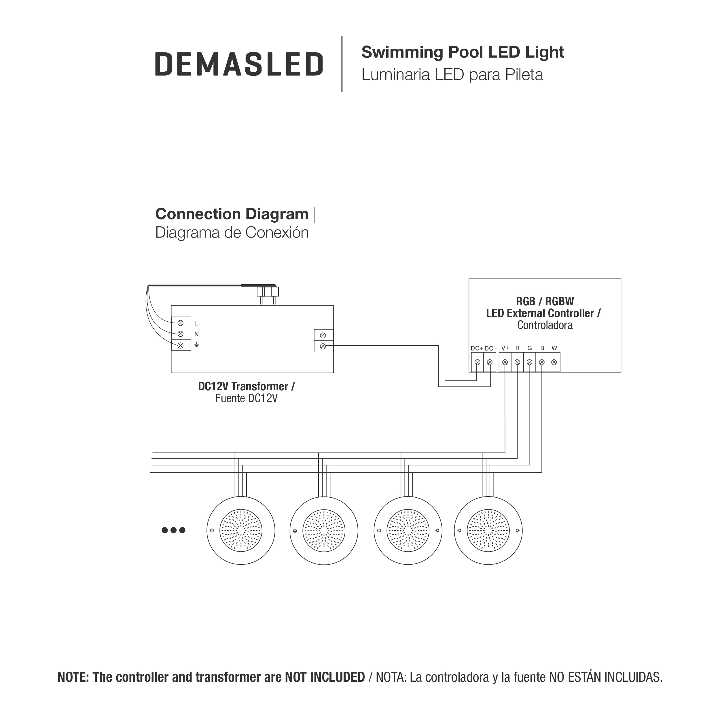 Luminaria para Pileta IP68 ø260mm RGB 18W