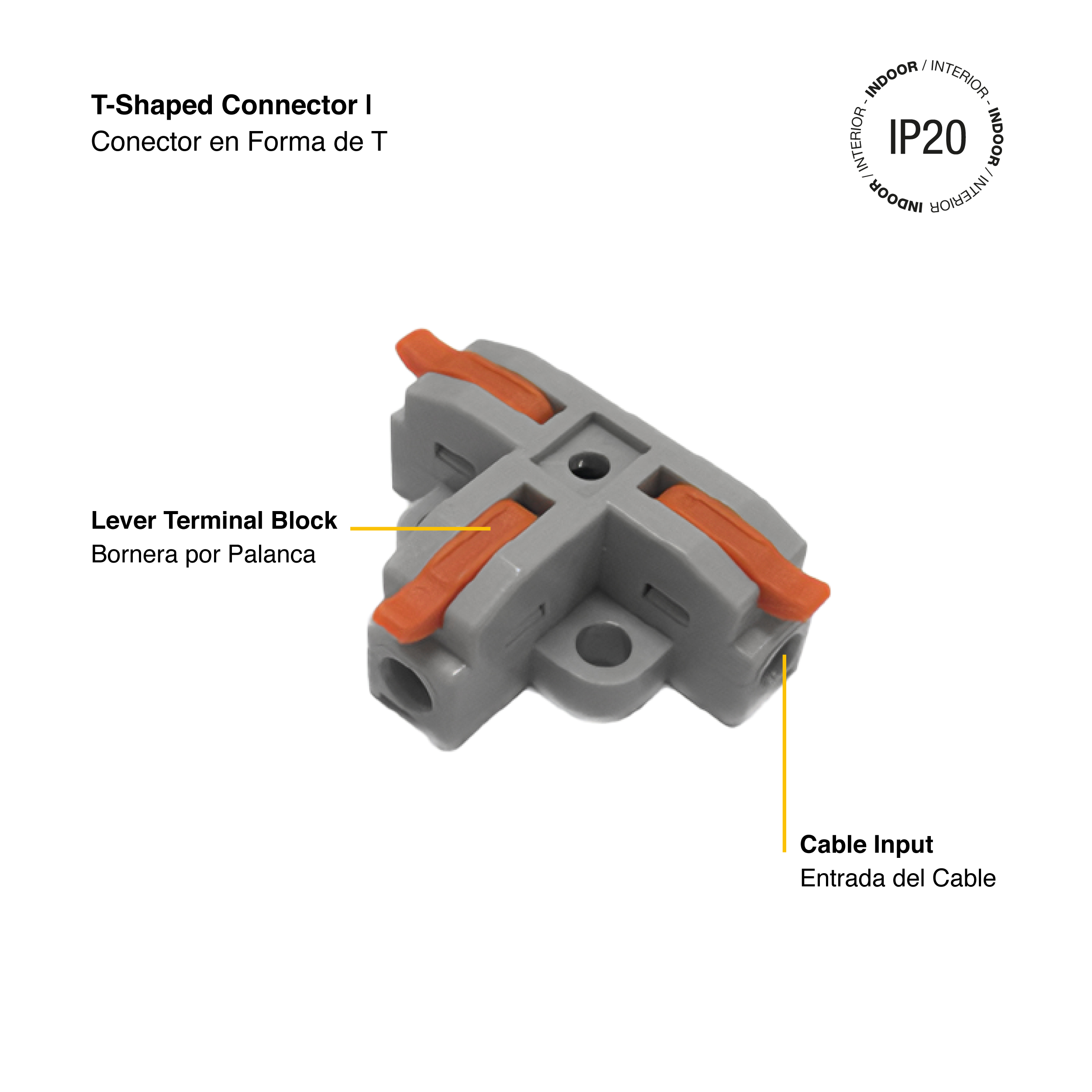 Conector en T, Bornera Fast Clip, 1 X 1 X 1