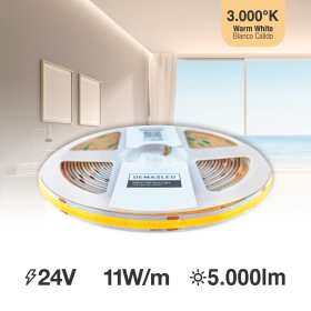 Tira LED COB 24V 11W/m, Blanco Cálido 1000lm/m 480LEDs/m, 8mm, x40cm