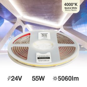 Tira LED COB 24V 11W/m Blanco Neutro 1012lm/m 480 LEDs/m 11mm IP68, 5m