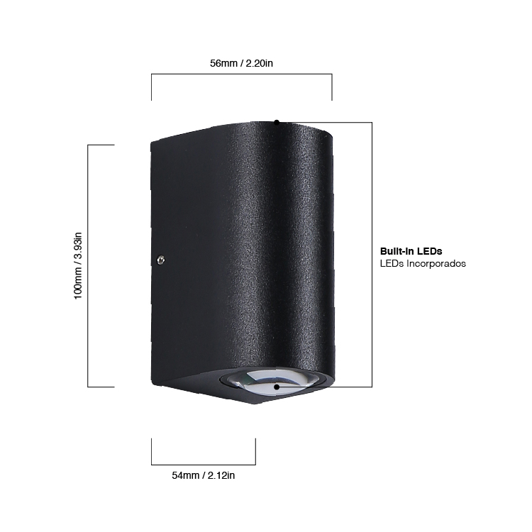 Aplique LED Exterior de Pared Bidireccional 10W IP65 Negro 10cm 220V Blanco Neutro