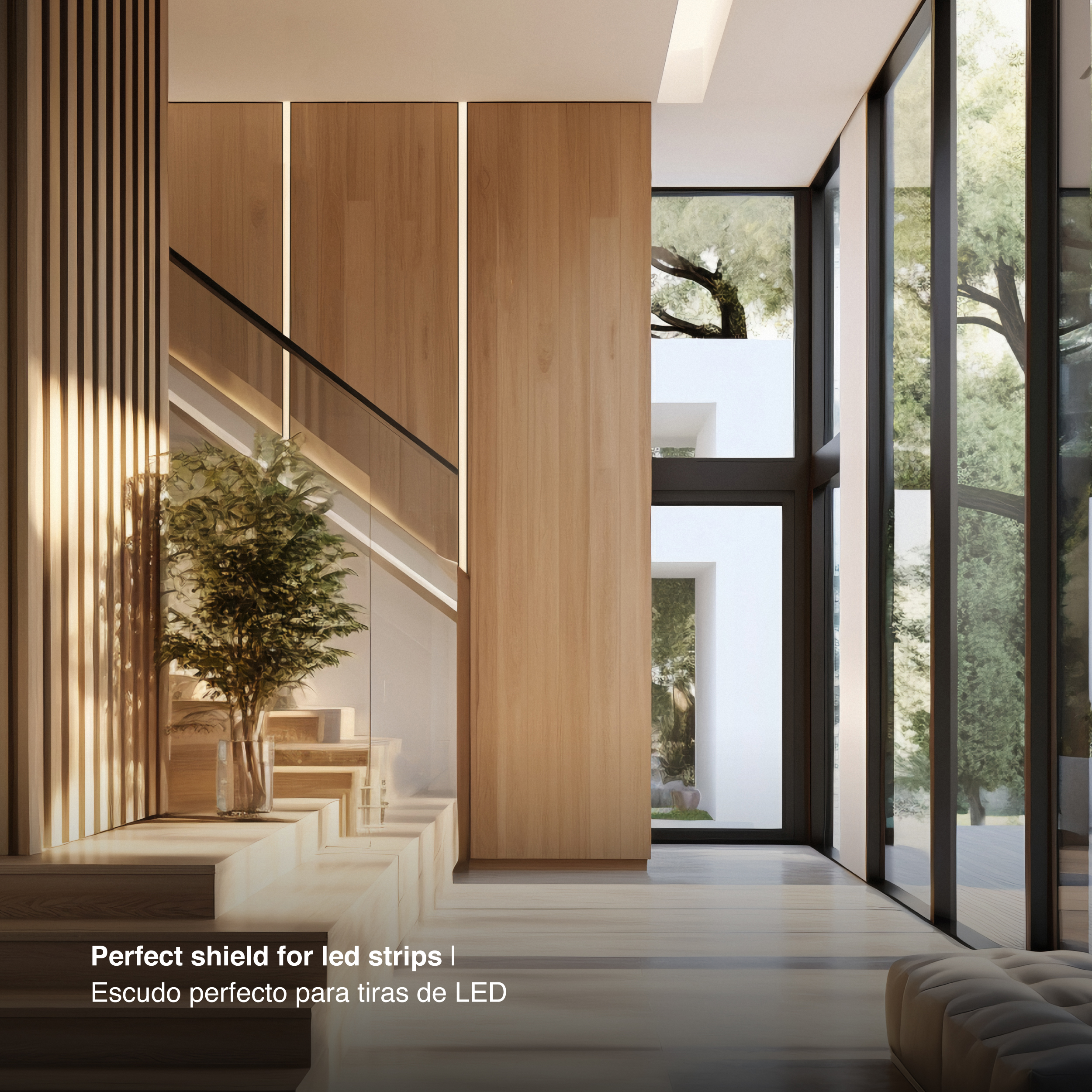 Perfil de Aluminio de Embutir 17x7mm Anodizado, Cover transparente x2m