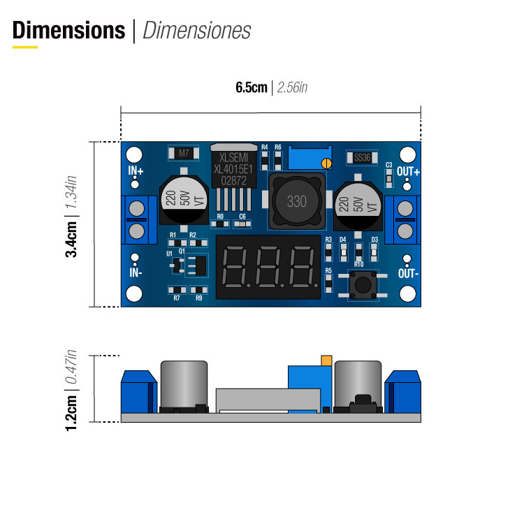 Módulo Touch Step-Up LM2577, Voltímetro 4-35V 2.5Amax, DC-DC 
