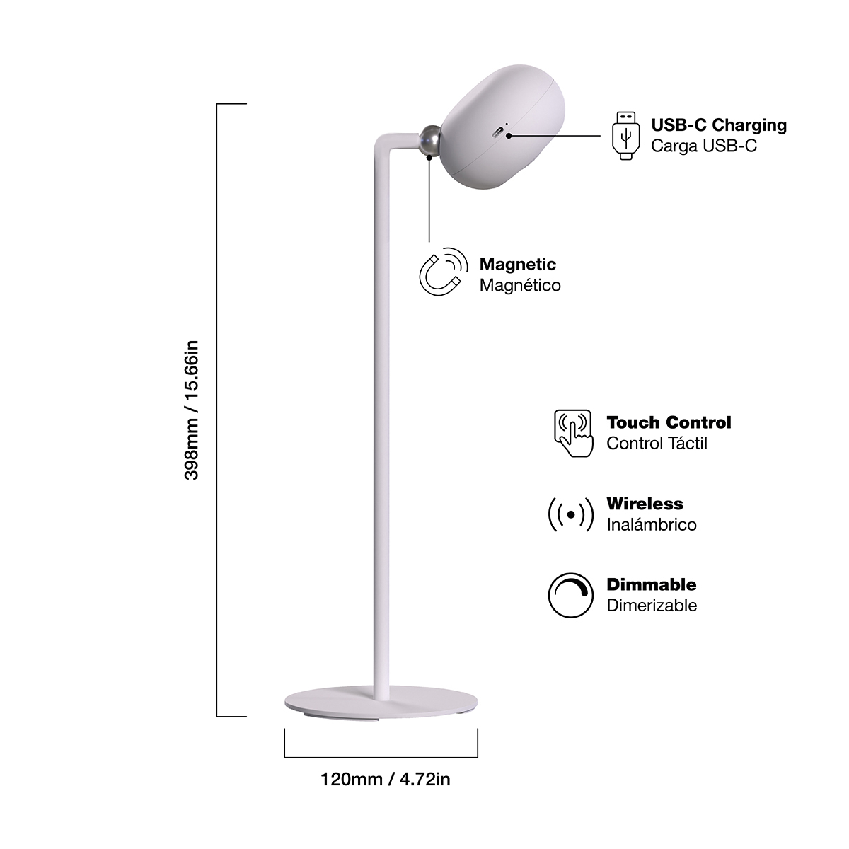 Lámpara de Mesa LED Magnética Blanco 3W Mix Recargable 1800mAh