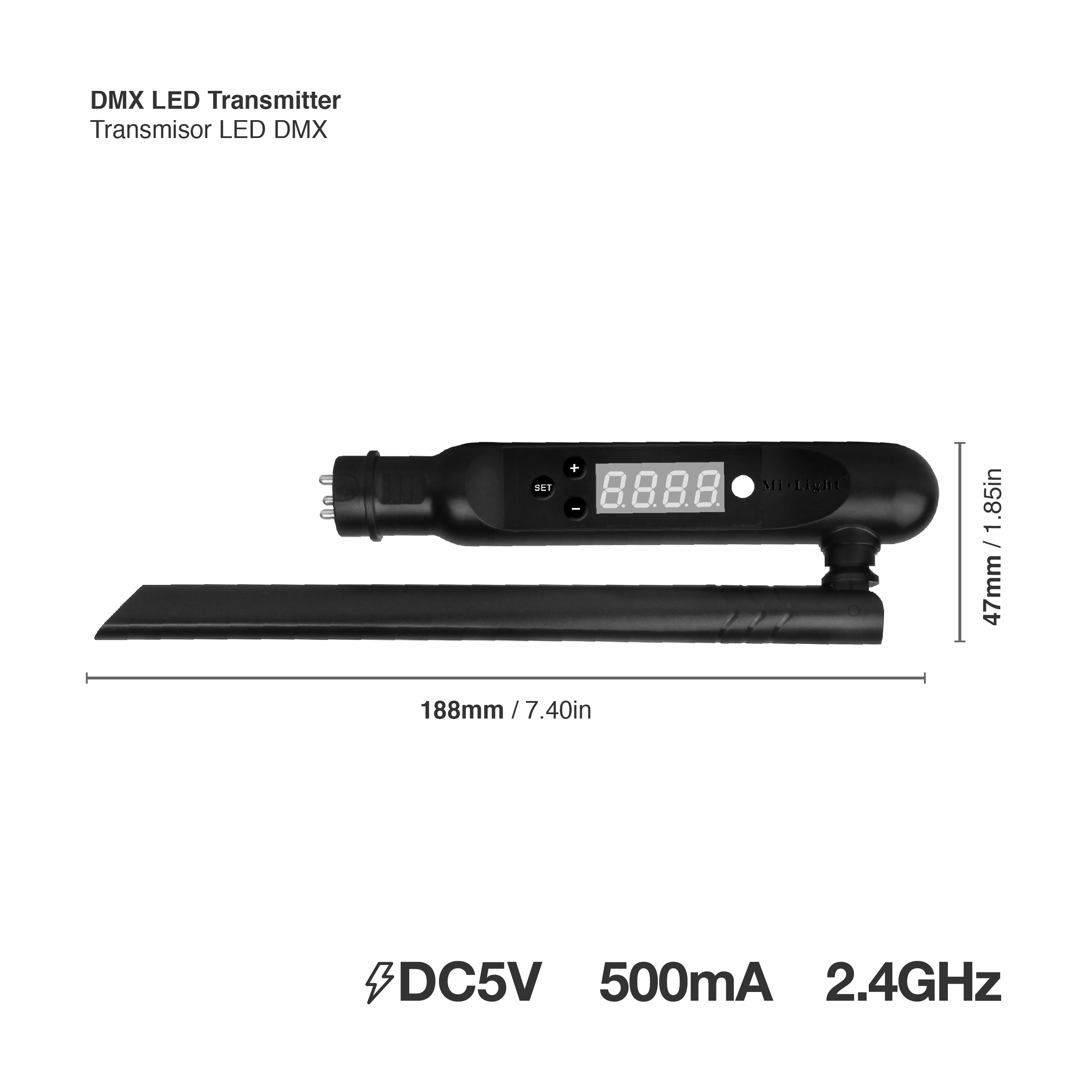 Transmisor LED DMX 512 2.4GHz 5V 500mA 