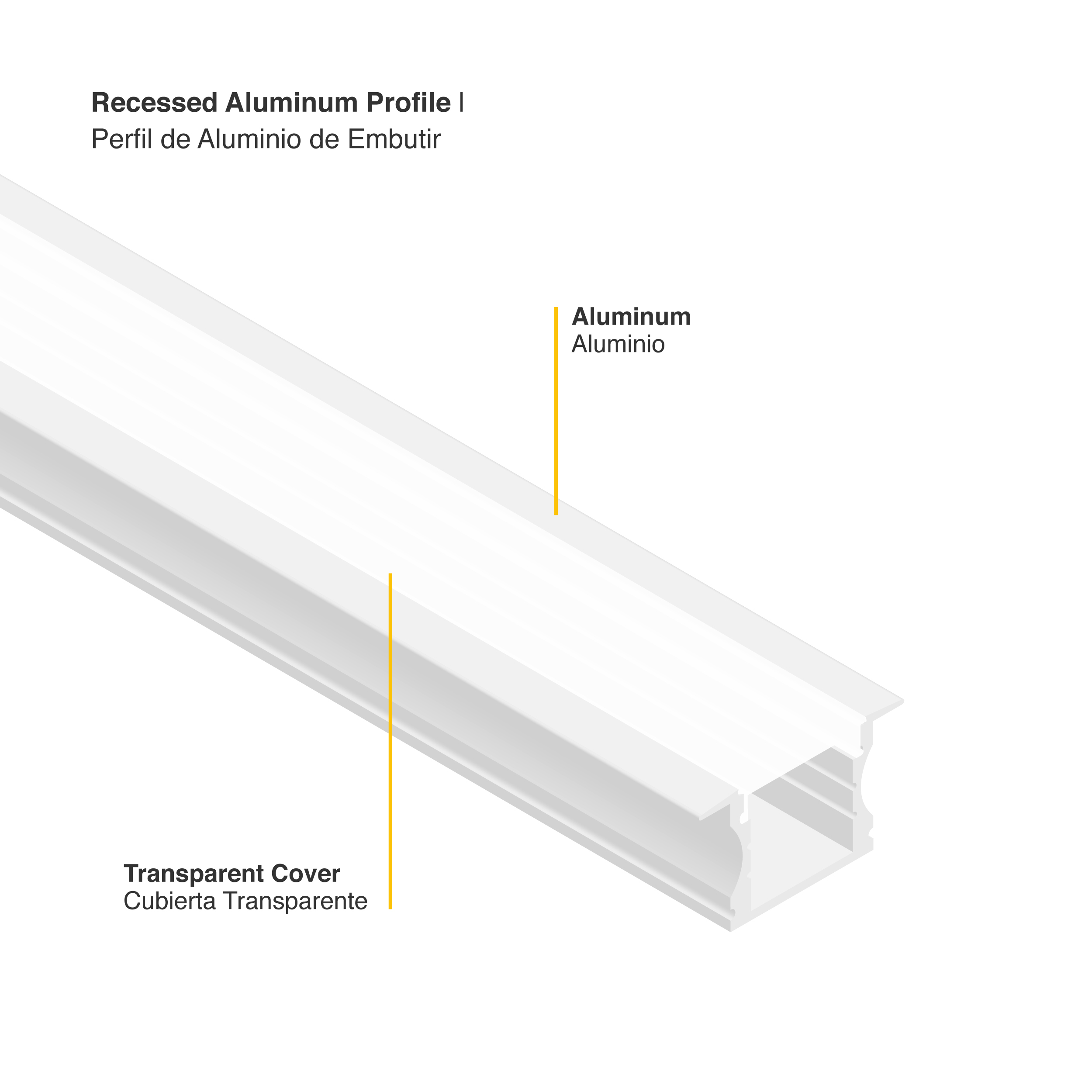 Perfil de Aluminio de Embutir 15x17mm Blanco, Cover Opal Blanco x2m