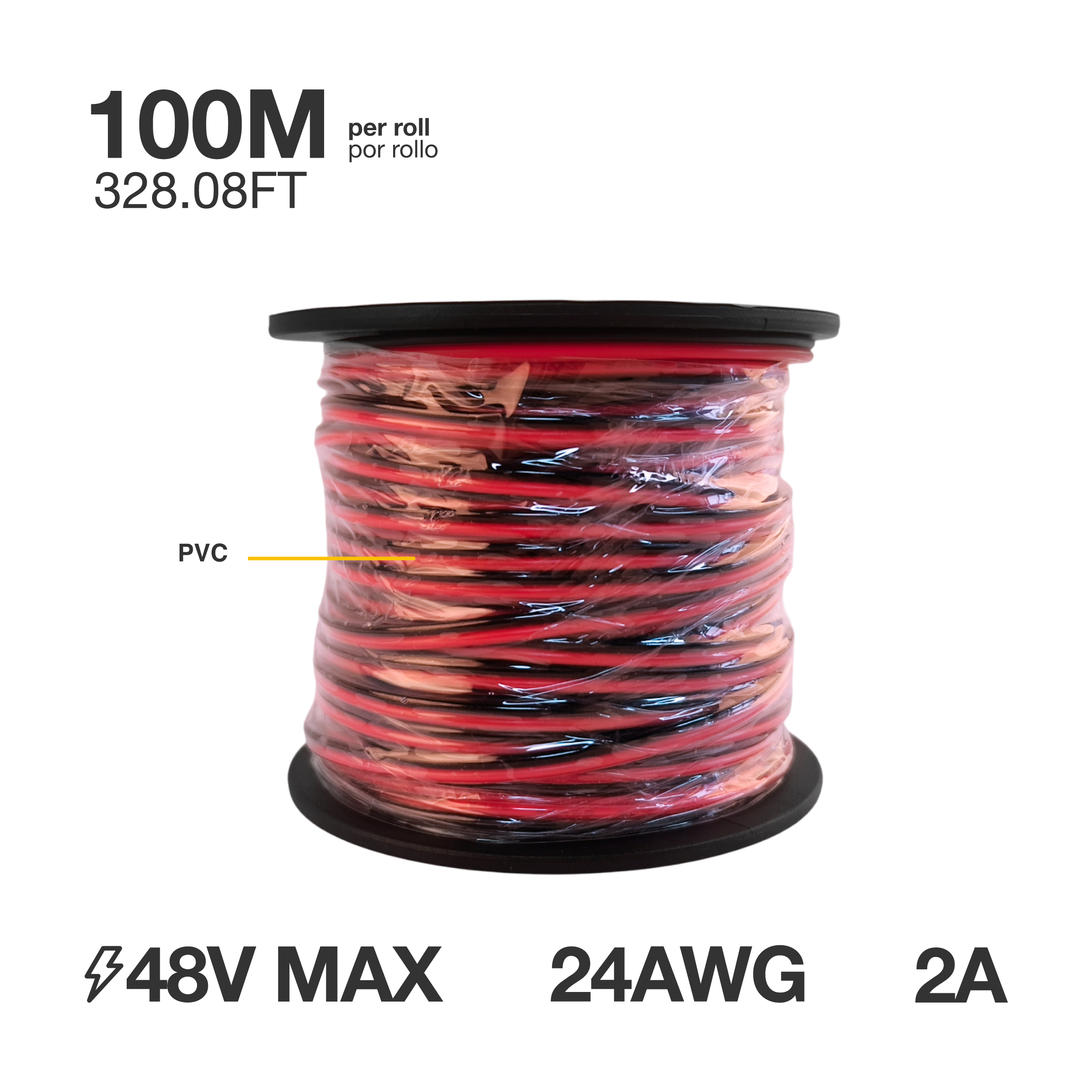 Cable de 24 AWG para LED Monocromático, 0.5mm, 48V Máx. x 100 m
