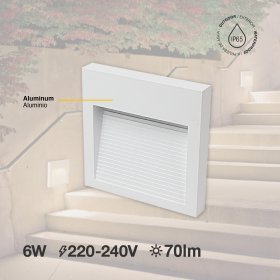 Aplique LED Exterior de Pared Cuadrado 6W IP65 Blanco 12x12cm 220V Blanco Cálido