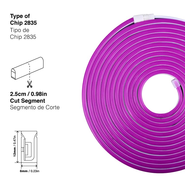 Tira LED de Neón SMD2835 IP67 12V 6W/m Violeta 120 LED/m 5m