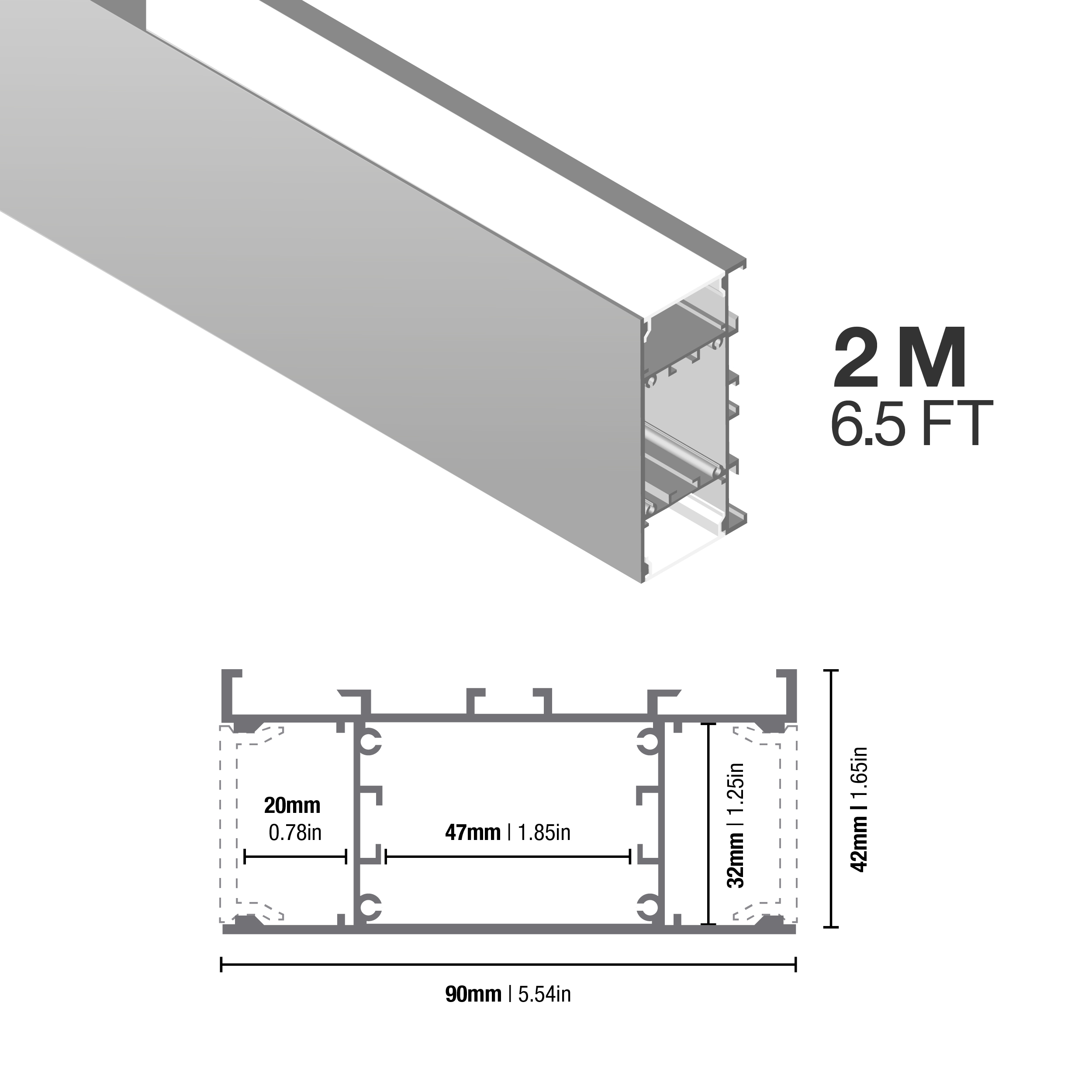 Perfil de Aluminio Duo Bidireccional 42mm Anodizado, Cover Opal Blanco x2m