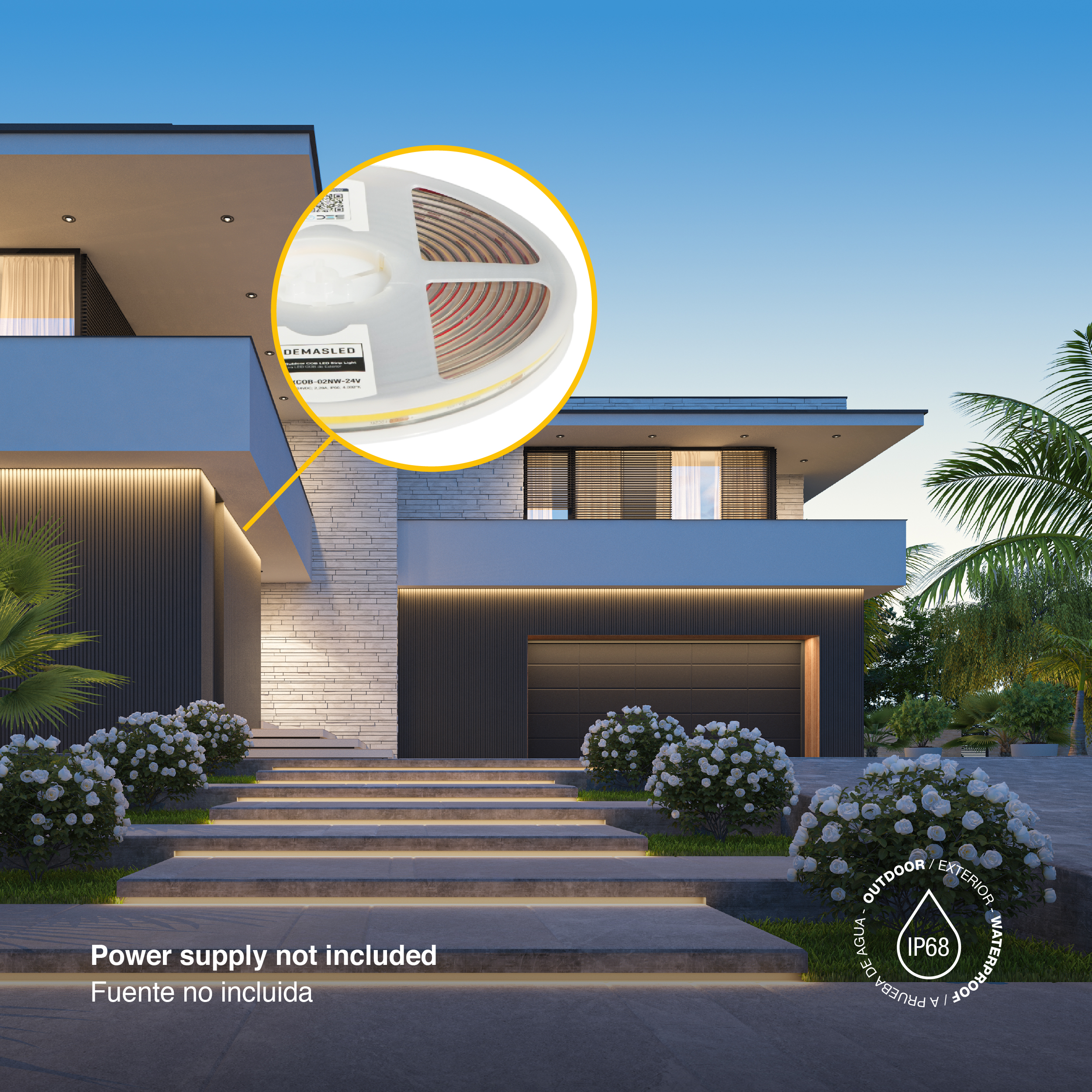 Tira LED COB 24V 11W/m Blanco Neutro 1012lm/m 480 LEDs/m 11mm IP68, 5m