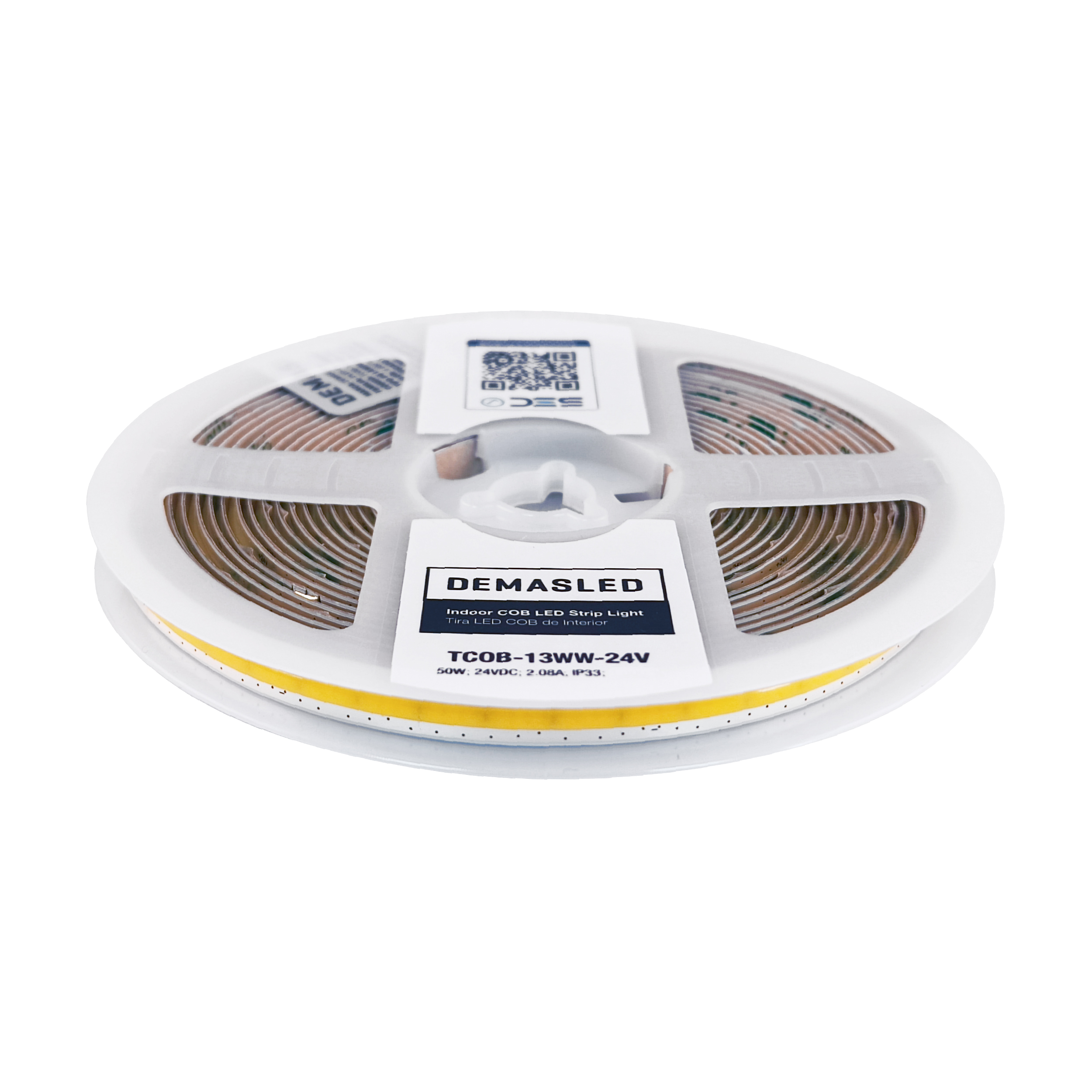 Tira LED COB Freecut 24V 10W/m Blanco Cálido 850lm/m 528LEDs/m, 8mm PCB IP33 x5m