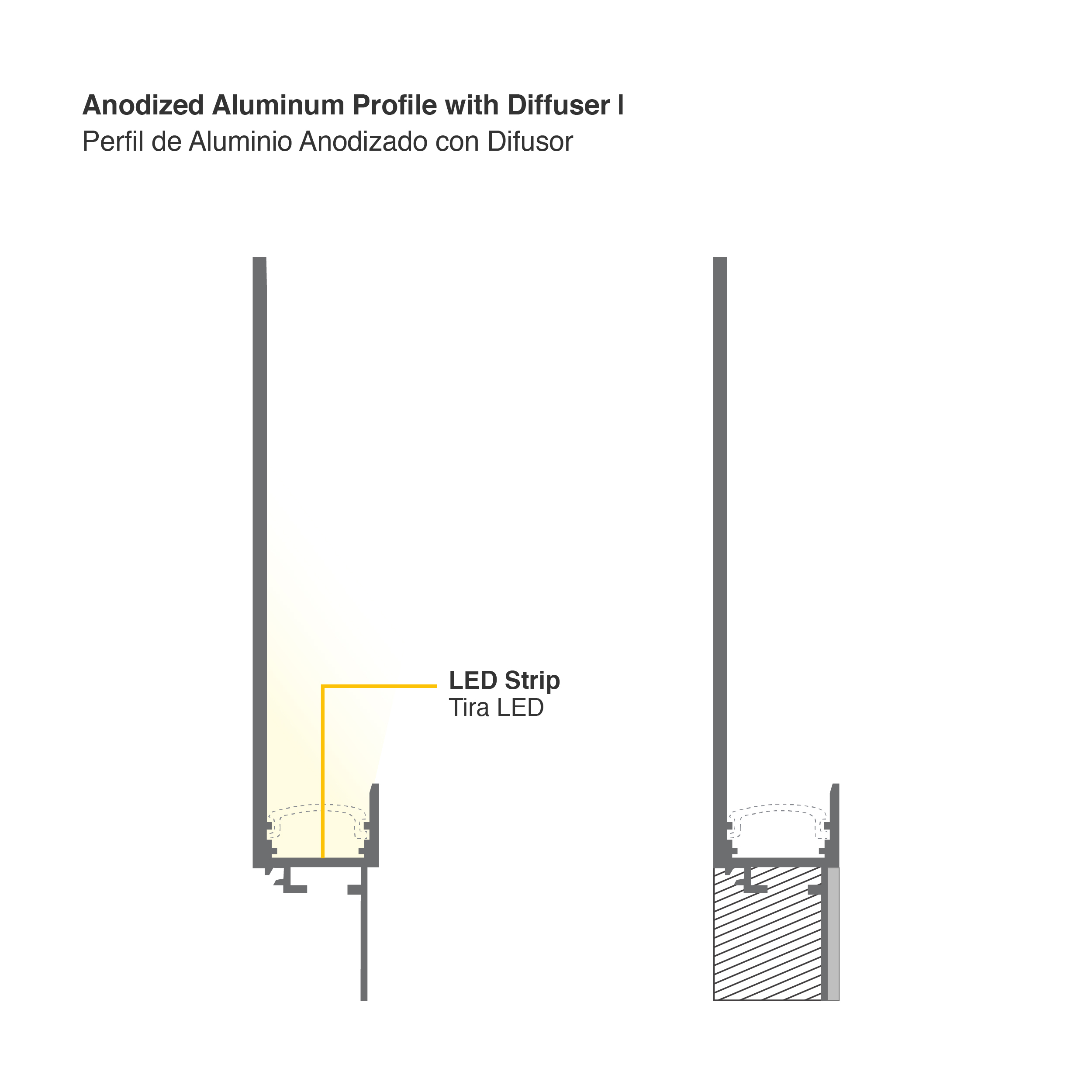 Perfil de Aluminio con Ala para Embutir, Anodizado Difusor 120x19mm, con Cover Opal Blanco x2.5m 