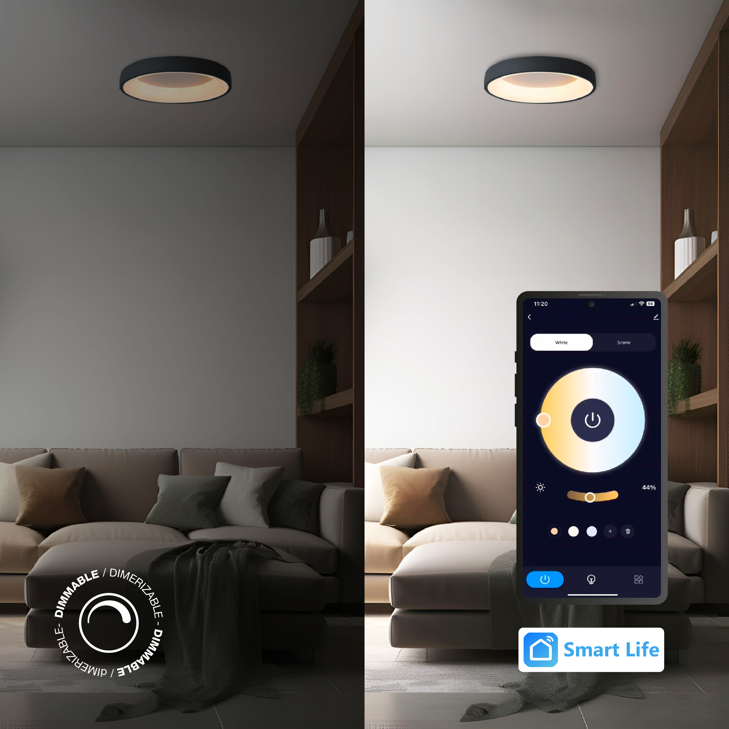 Panel LED Smart Redondo Negro Ø38,2x9cm 32W 140mA CCT, de Aplicar