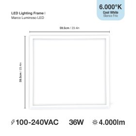 Marco Luminoso LED de 60x60cm 36W 4.000lm blanco Frío 6000K