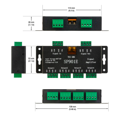 Amplificador Alta Velocidad, 4 canales. 5-24V 45-216W 9A