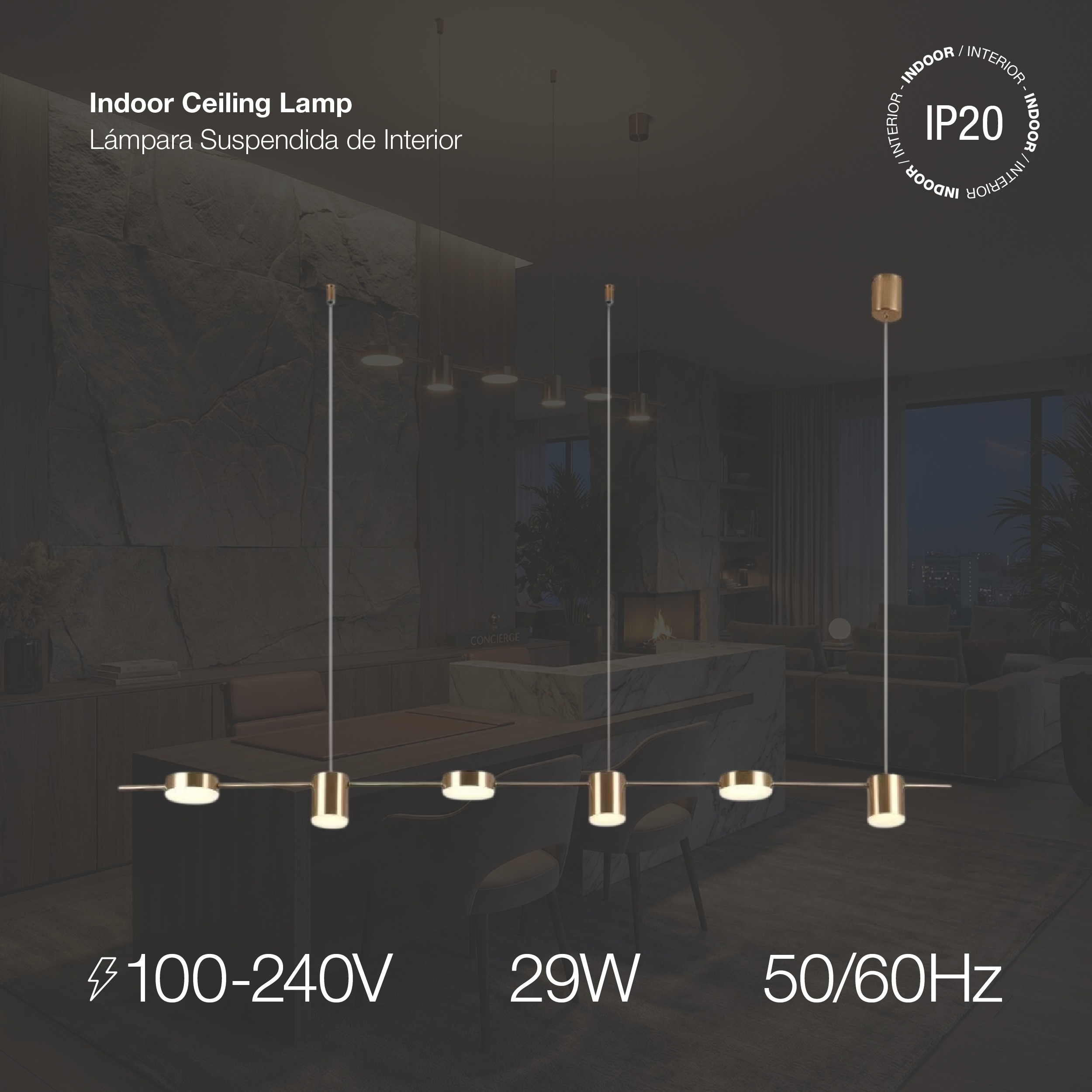 Lámpara LED Suspendida Cobre Ø1,10x1,33m, 29W Blanco Cálido 3000K