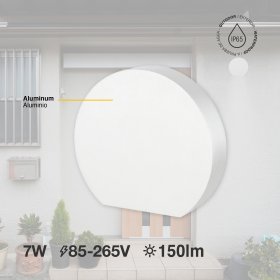 Aplique LED Exterior de Pared Semicircular 7W IP65 Blanco 15cm 220V Blanco Neutro