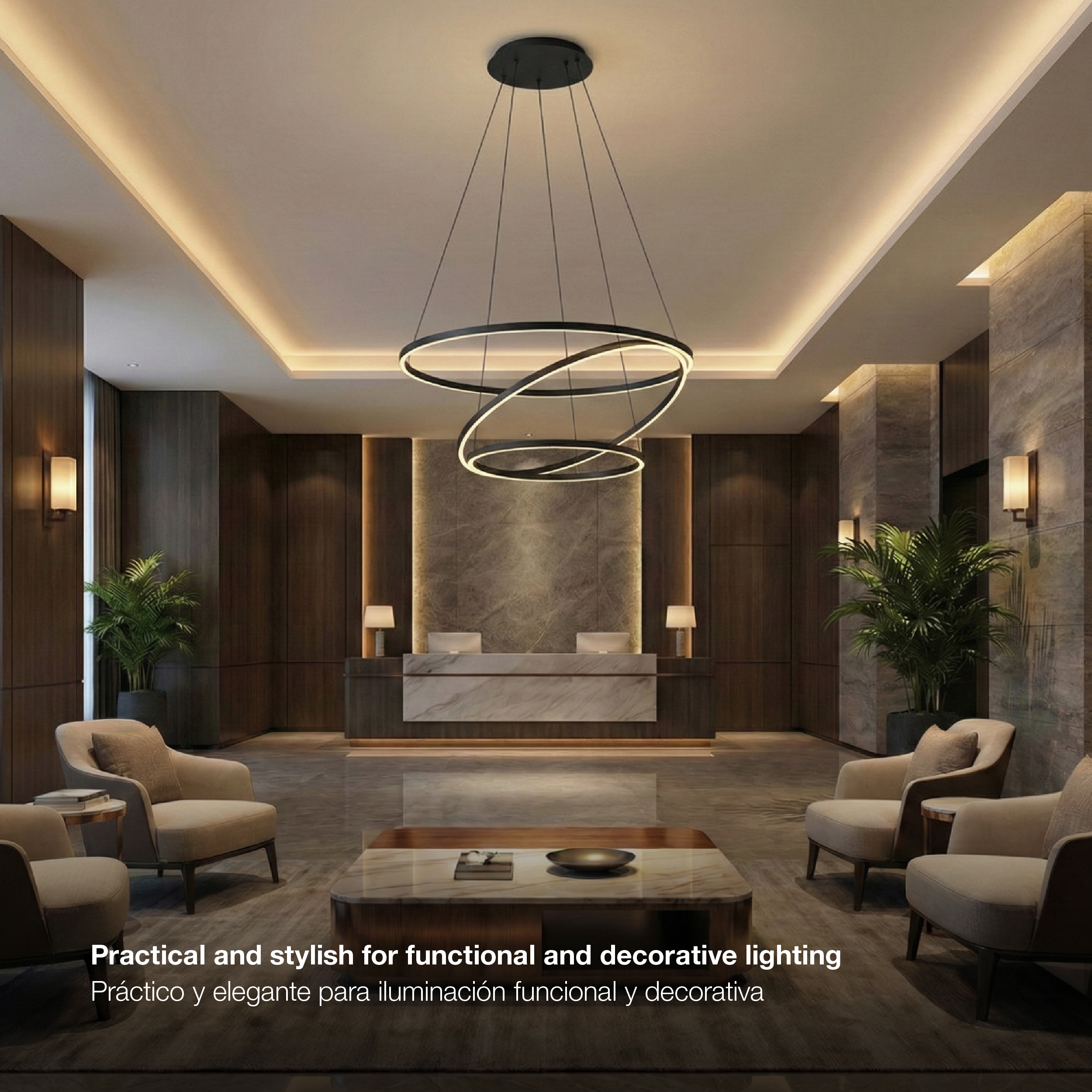 Lámpara LED Suspendida Negro Ø80cm, 62W, Blanco Cálido 3000K, 3720lm