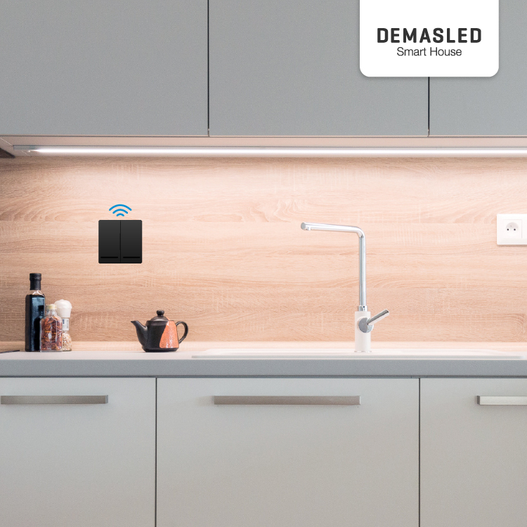 Tecla inalámbrica  RF, 2 Efectos Smart House, Negro