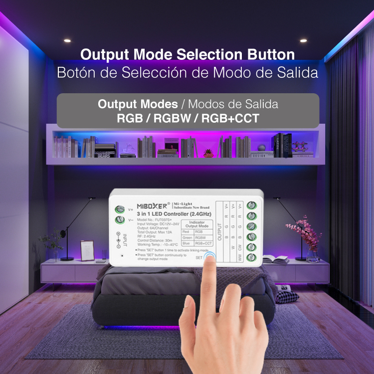 Controlador LED 3 en 1 RGB/RGBW/RGB+CCT Mi-Light 12-24V 12A 2.4GHz