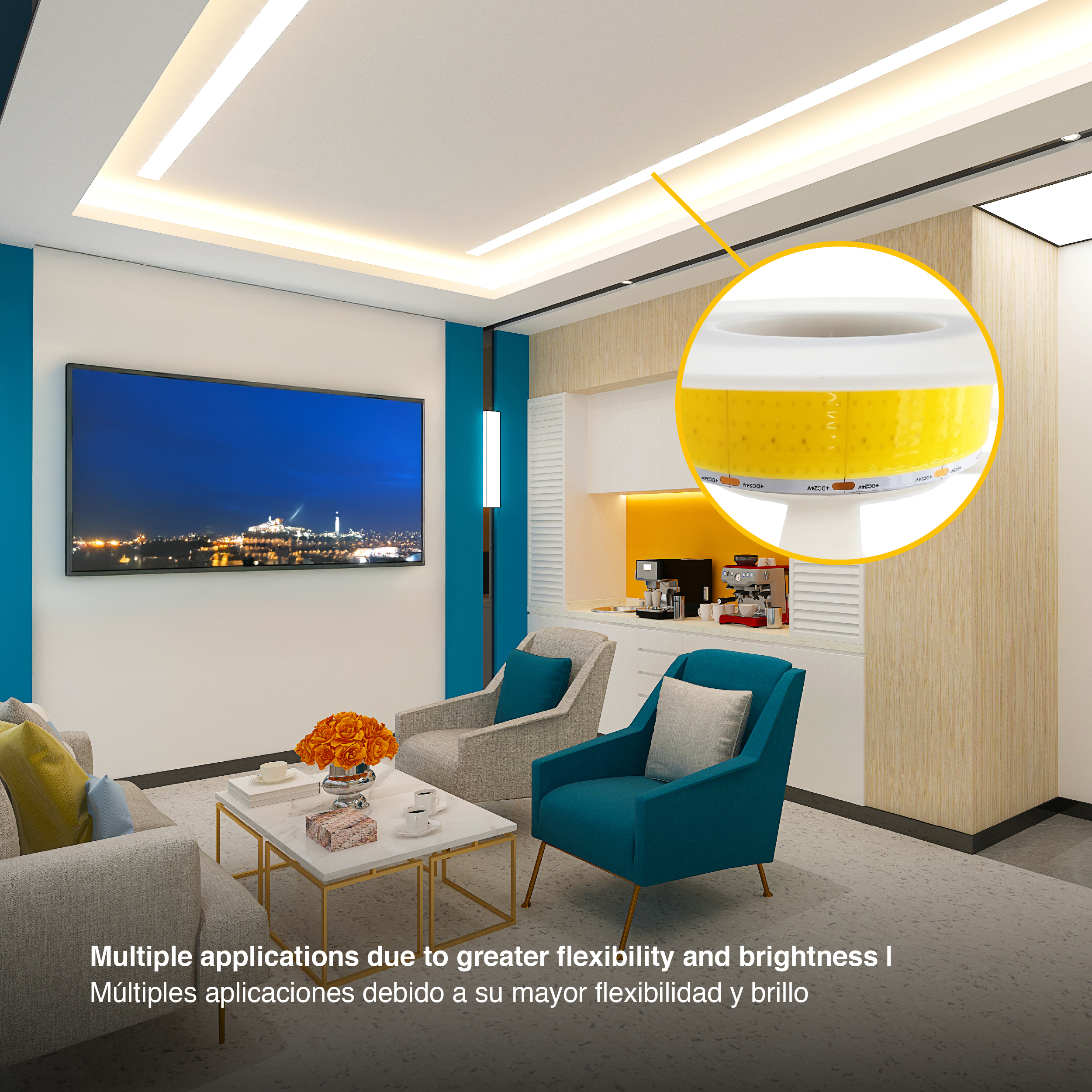 Tira LED COB 24V 40W/m Blanco Neutro 4200lm/m 1600 LEDs/m, 30mm PCB IP33 x5m 