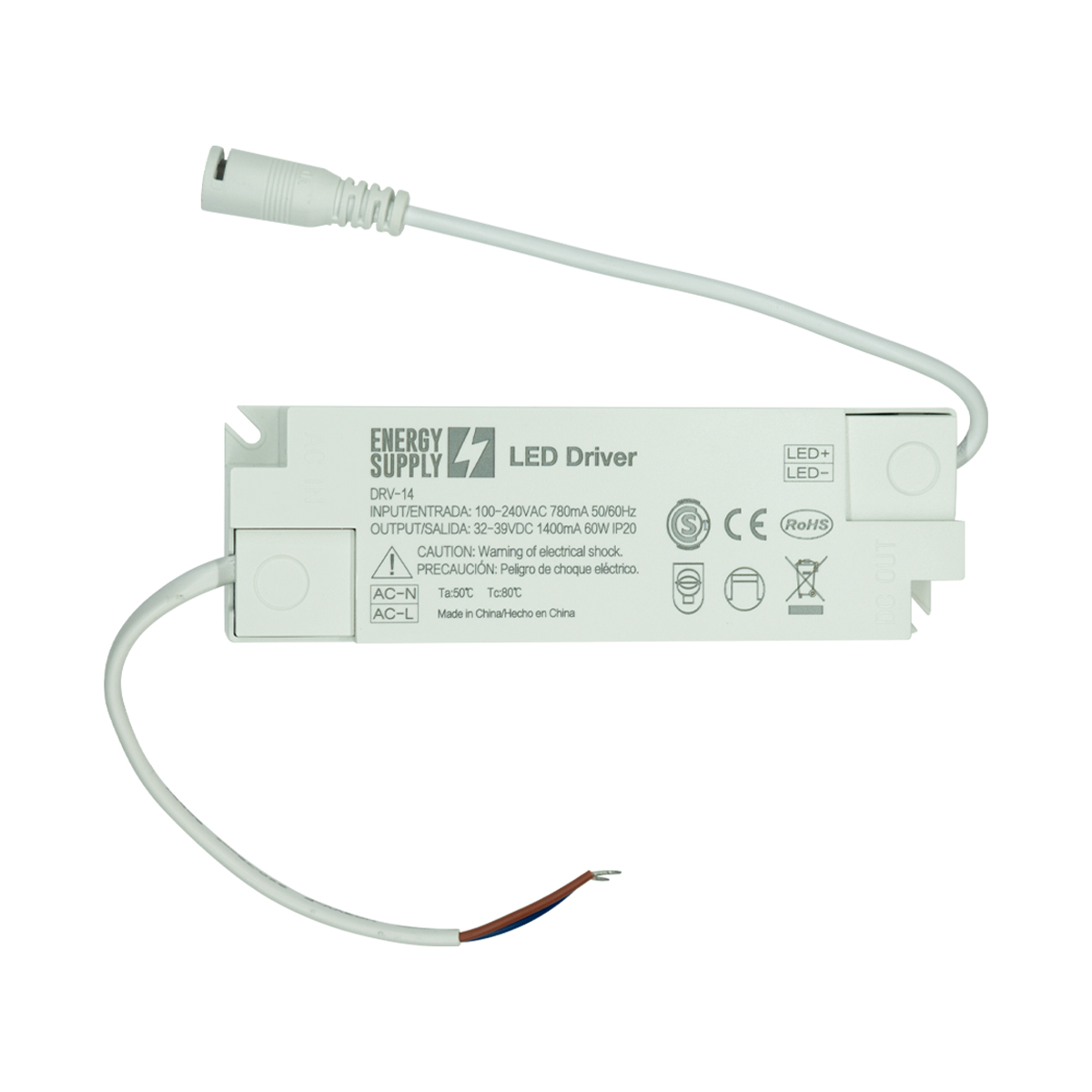 Driver LED, DC 32-39V 60W 1400mA, Entrada: AC100-240V
