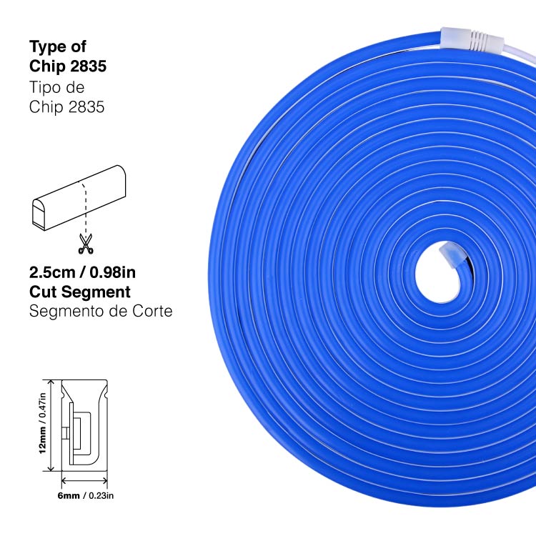 Tira LED de Neón SMD2835 IP67 12V 6W/m Azul 120 LED/m 5m