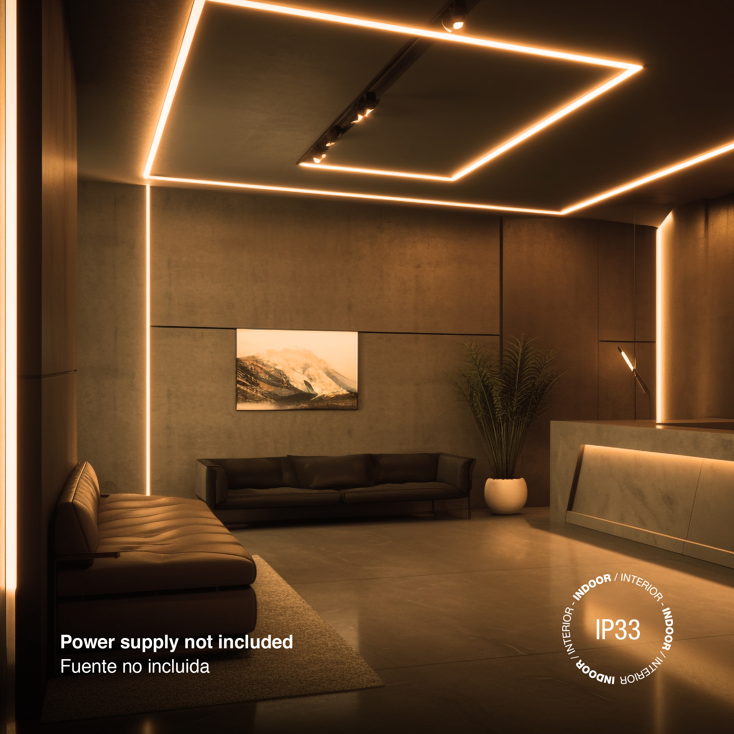 Tira LED COB 24V 11W/m, Blanco Extra Cálido 2300K 850lm/m 480LEDs/m, 8mm, 5m