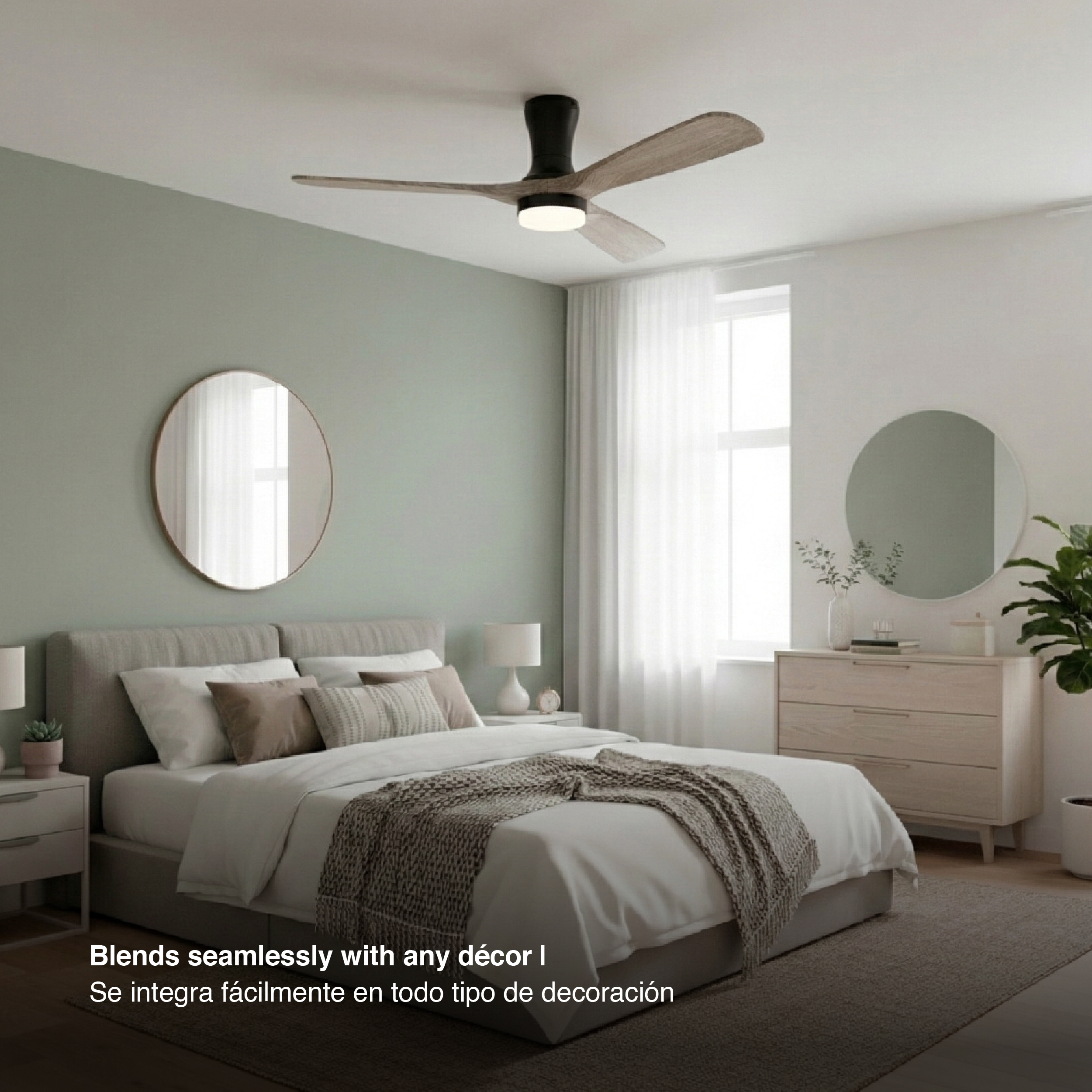 Ventilador de Techo Smart LED CCT 3000K-6000K Ø130cm Madera Oscura 22W IP65 con Control Remoto