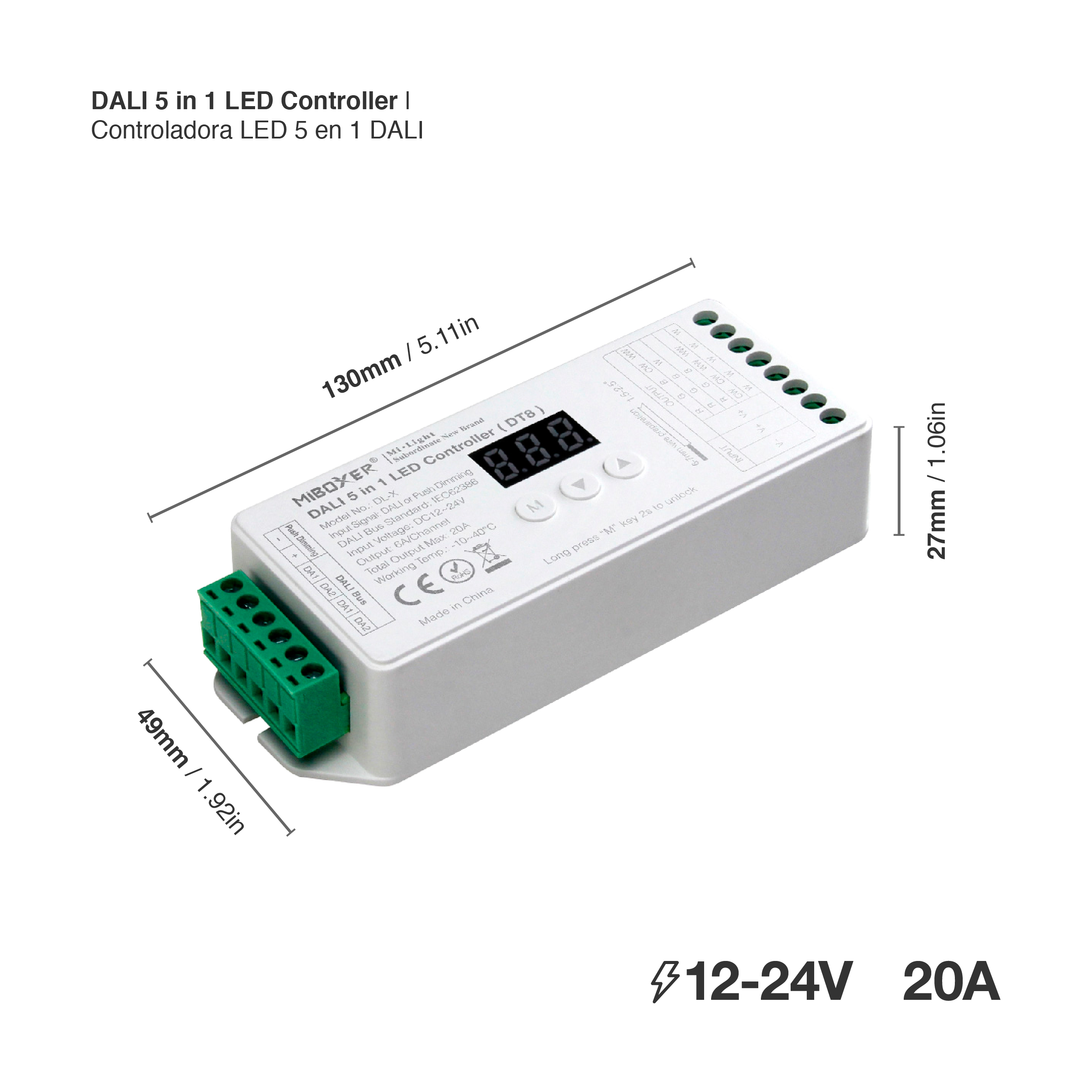 Controlador LED 5 en 1 Señal DALI 20A 12-24V