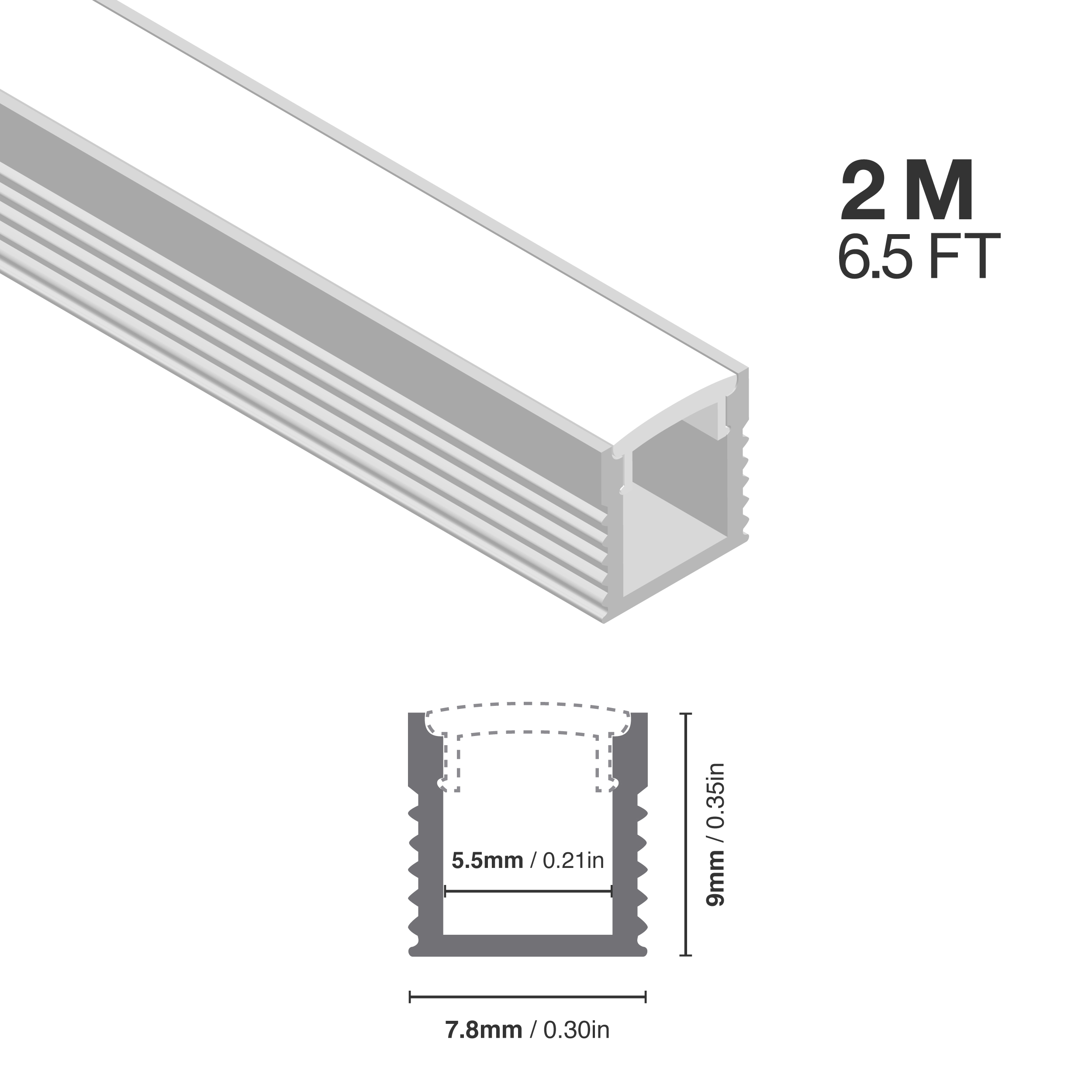 Perfil de Aluminio Mini Linear 7,8x9mm Anodizado, Cover Opal Blanco x 2m