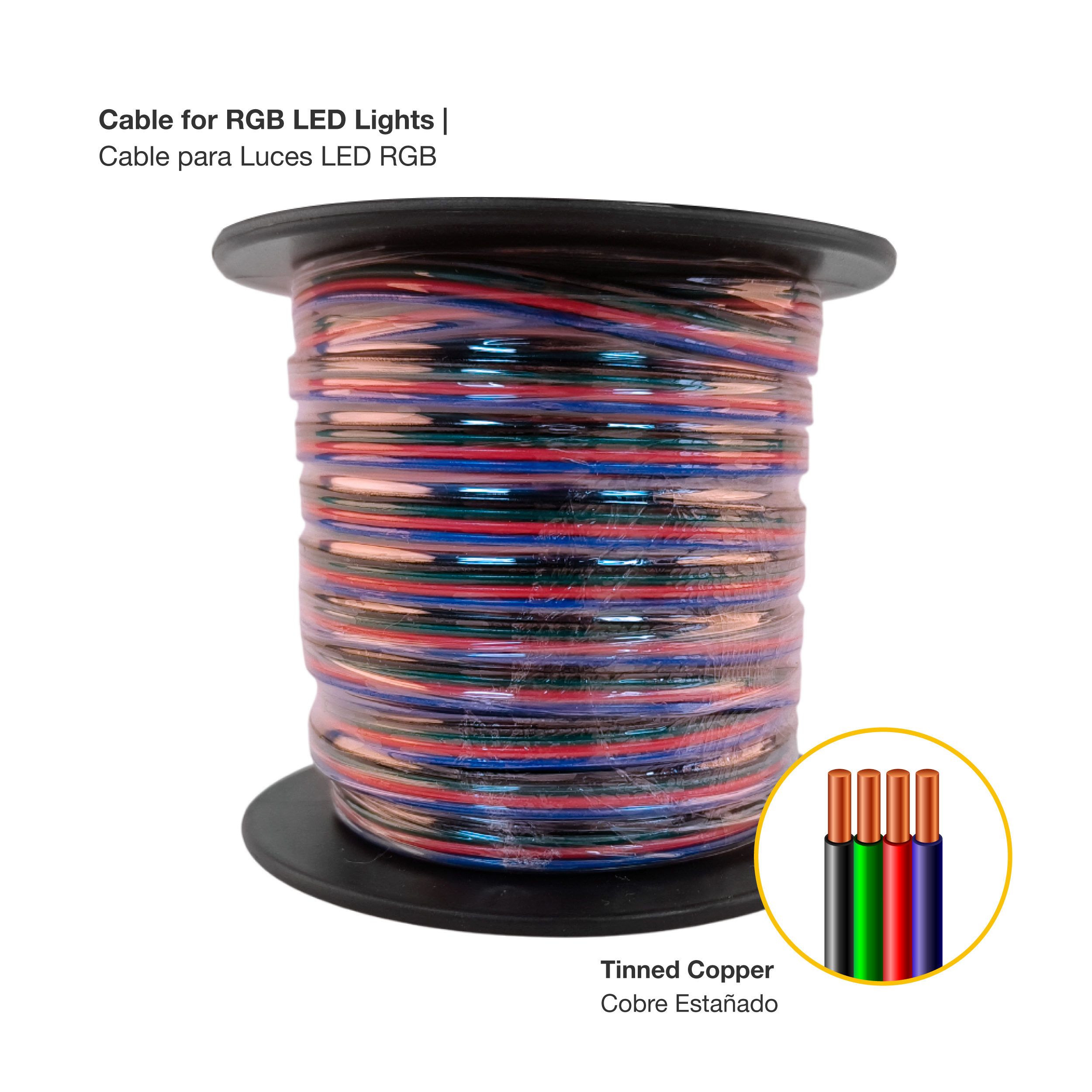 Cable 4 polos de 0.5mm RGB  - 4x0.5mm (24AWG) - 48V Máx  x25m
