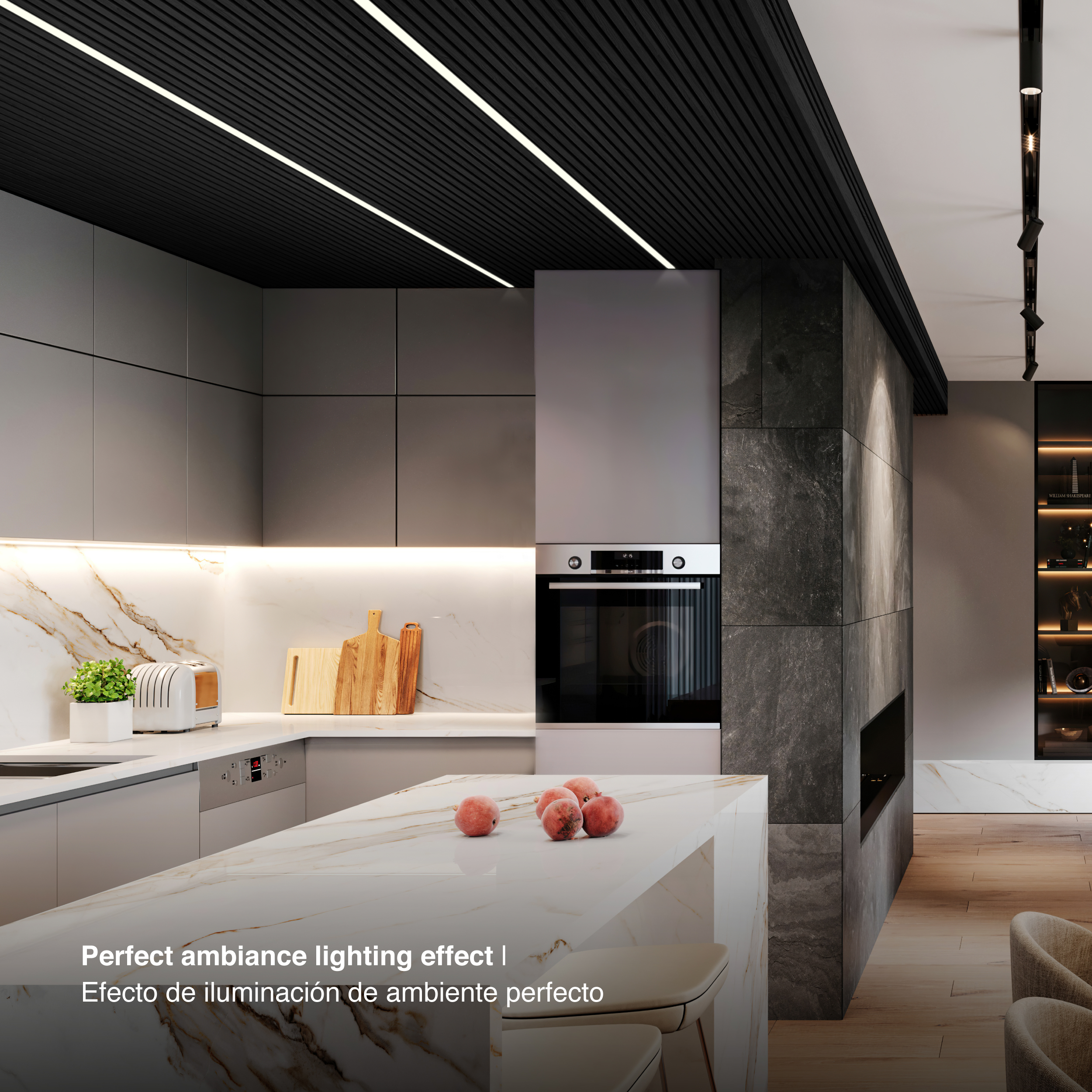 Perfil de Aluminio de Embutir 15x17mm Negro, Cover Opal Negro x2m