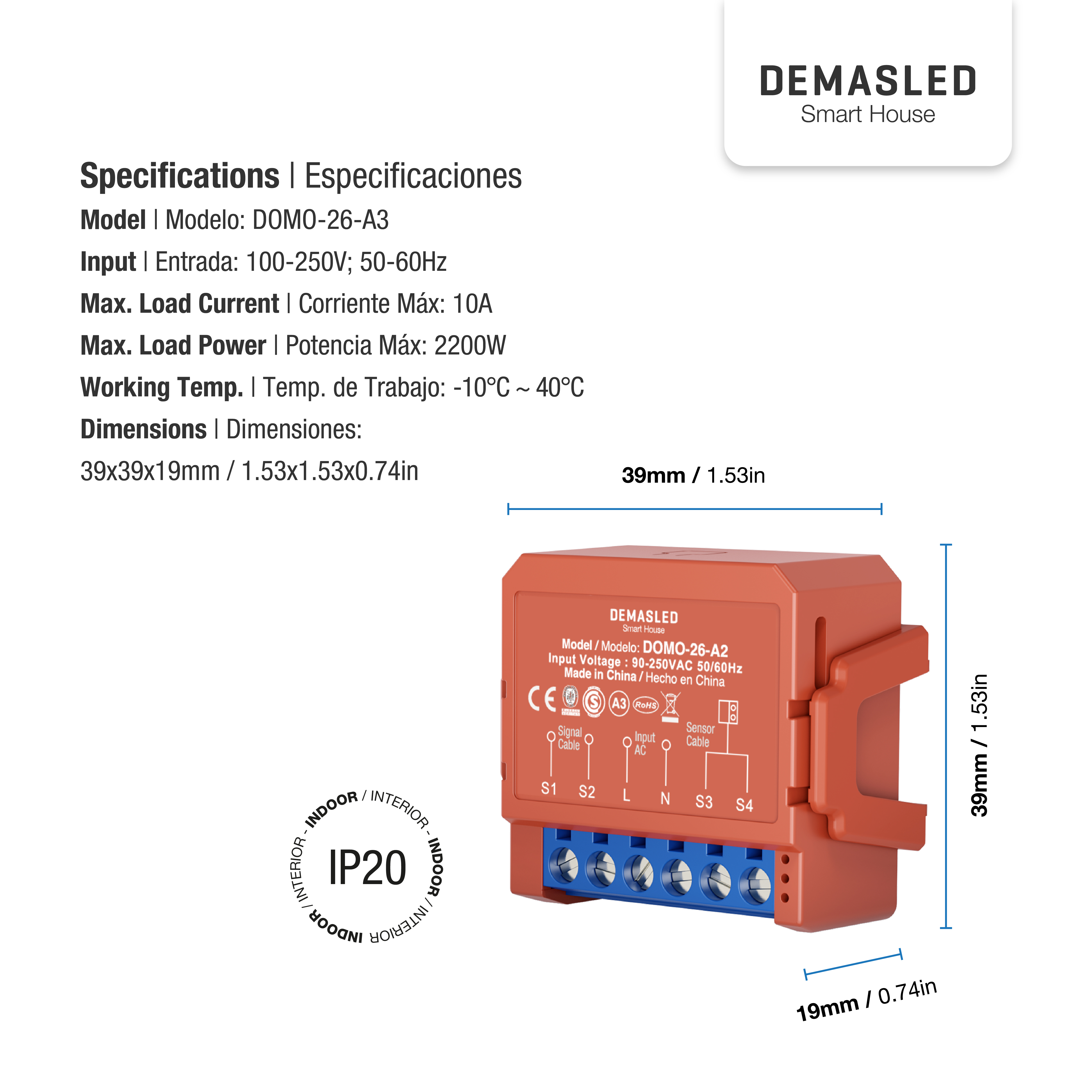Controlador Switch WIFI para Puerta de Garage AC100-240V IP20