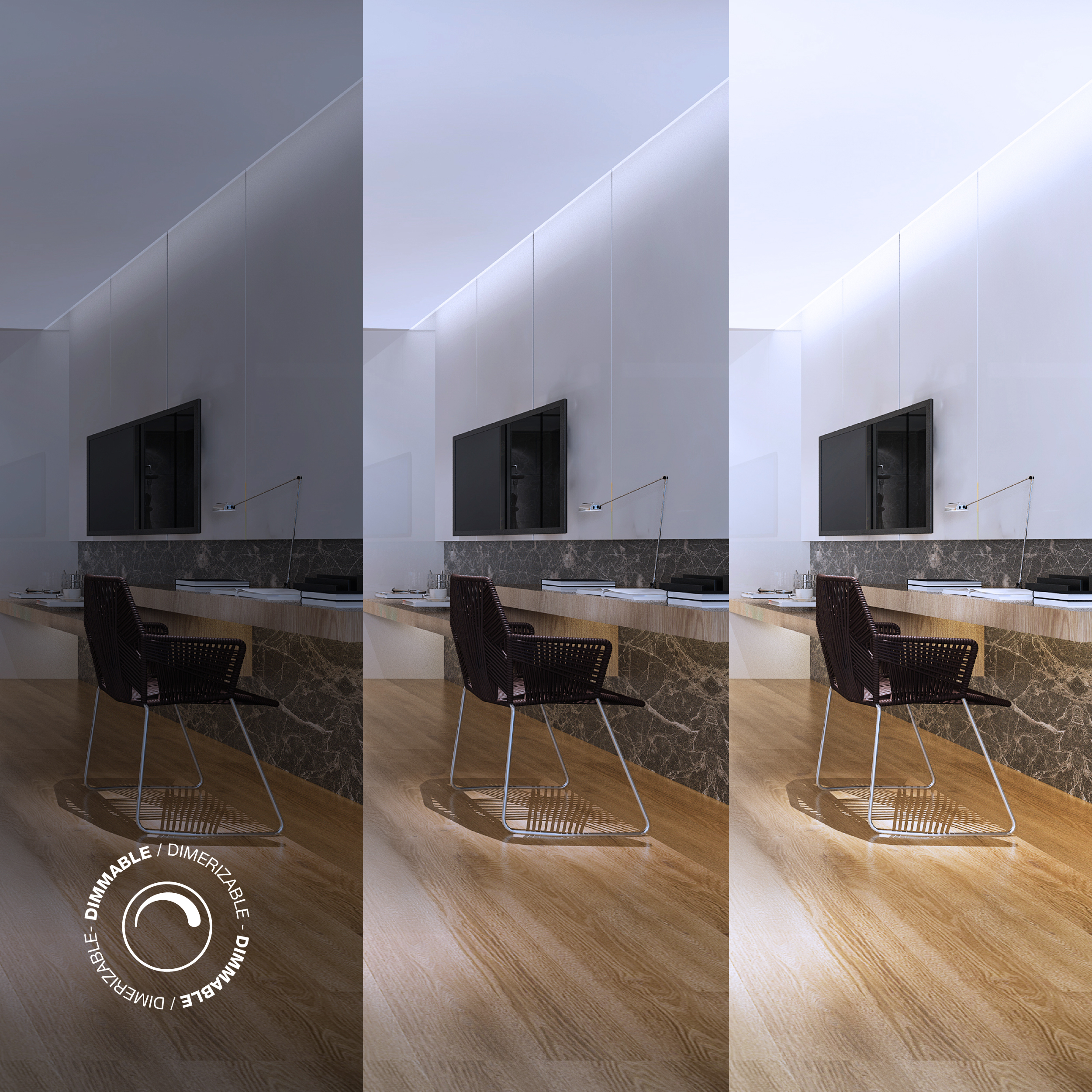 Tira LED COB Freecut 24V 10W/m Blanco Frío 950lm/m 528LEDs/m, 8mm PCB IP33 x5m