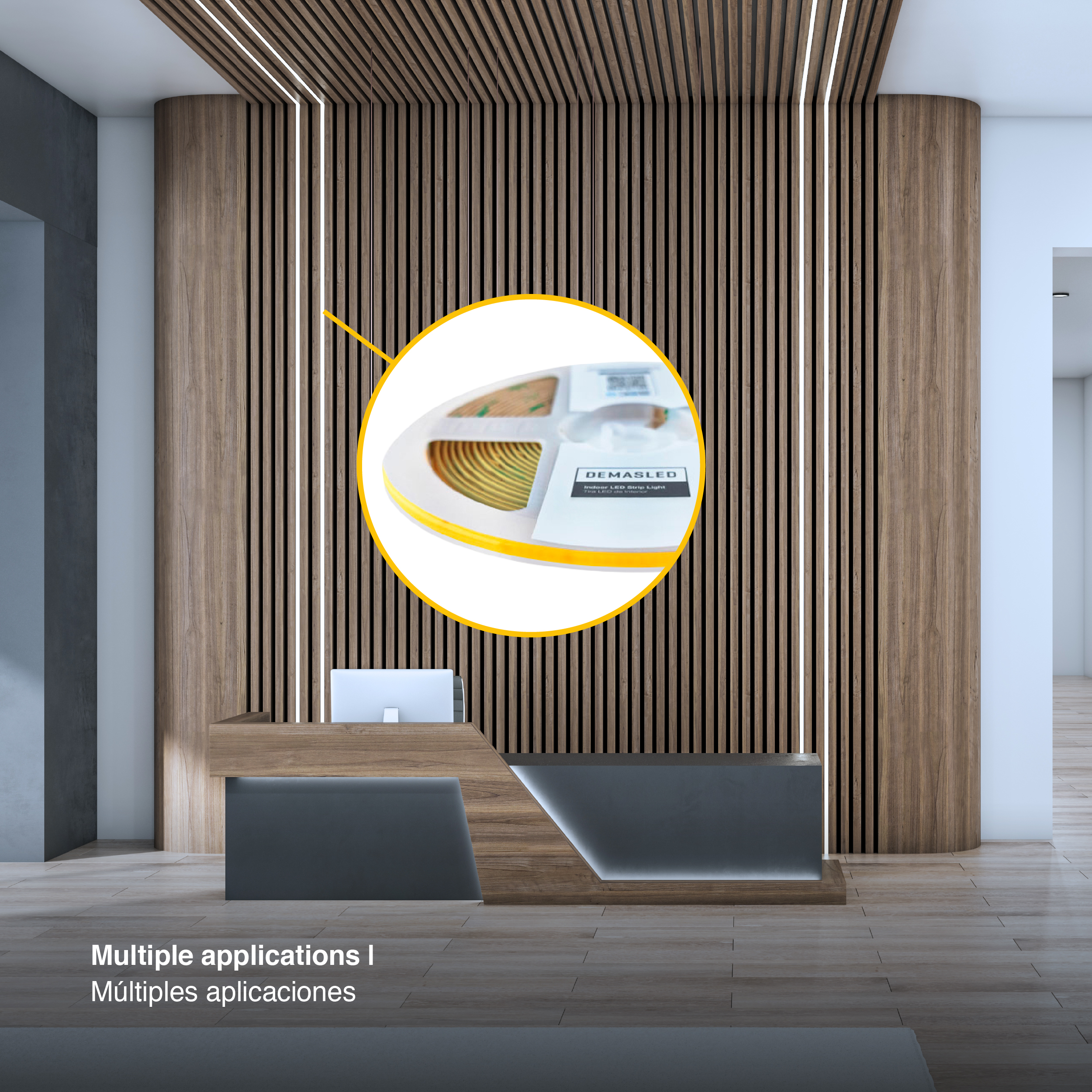 Tira LED COB 24V 8W/m Blanco Frío 5000-5500ºK 540lm/m, 5mm PCB IP33 x5m