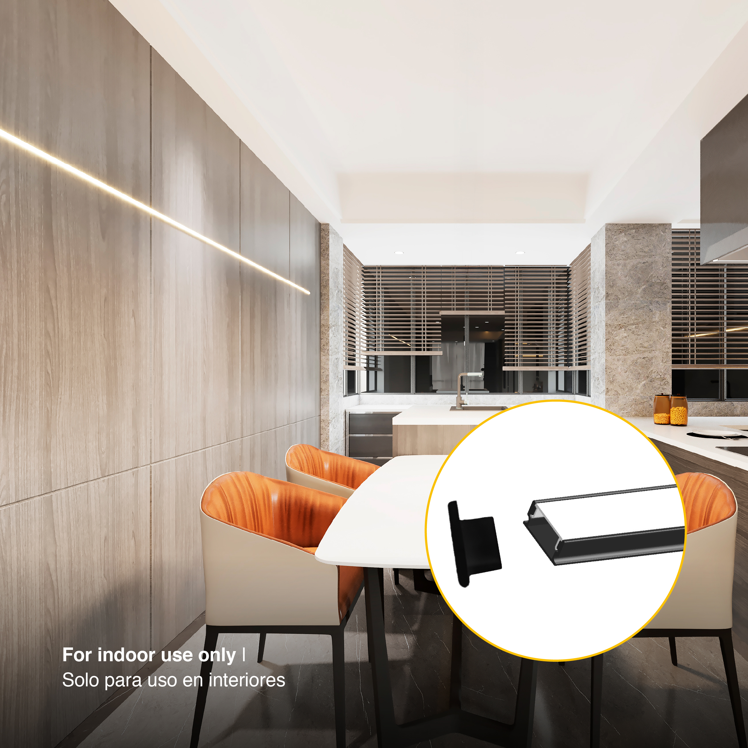 Kit de 2 Tapas y 2 Clips NEGRO. para Perfil de Aluminio , PER-59