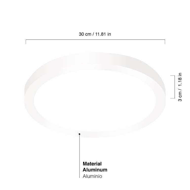 Plafón LED Redondo Blanco de 30cm 24W 1800lm Blanco Frío, de Aplicar