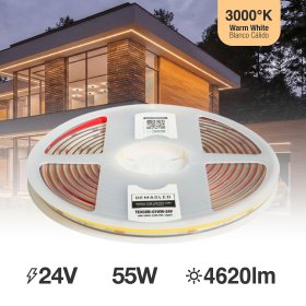 Tira LED COB 24V 11W/m Blanco Cálido 924lm/m 480 LEDs/m 8mm IP65, 5m