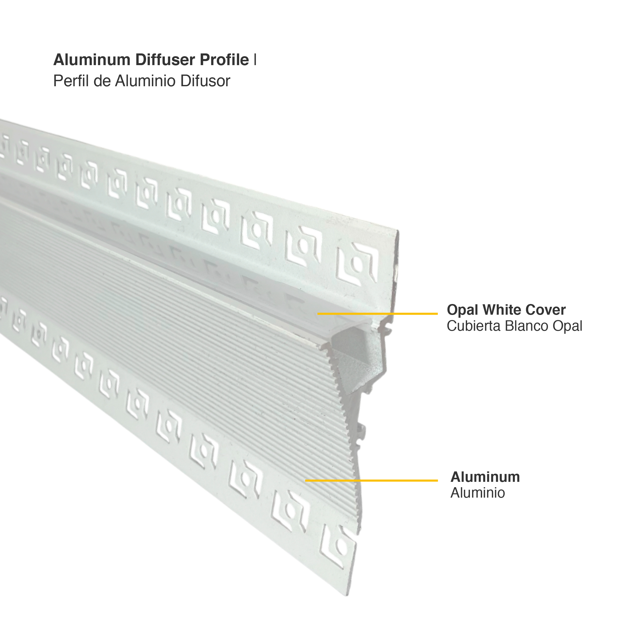 Perfil de Aluminio Difusor 96,5x25mm Blanco, Sin Cover x1m