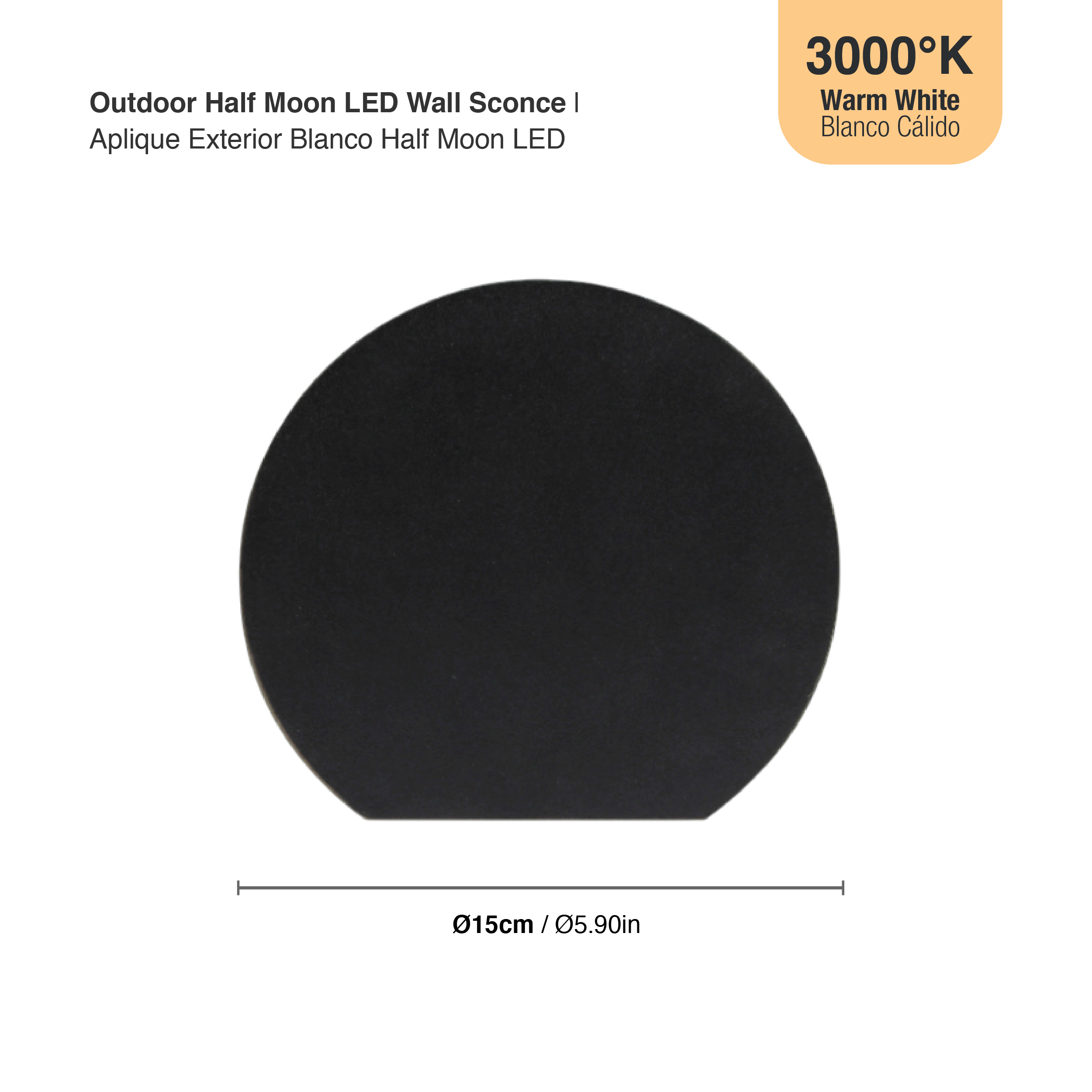 Aplique LED Exterior de Pared Semicircular 7W IP65 Negro 15cm 220V Blanco Calido