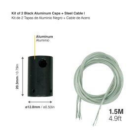 Kit de 2 tapas de Aluminio Negro + Cable de acero 1,5m para tex-11/12 