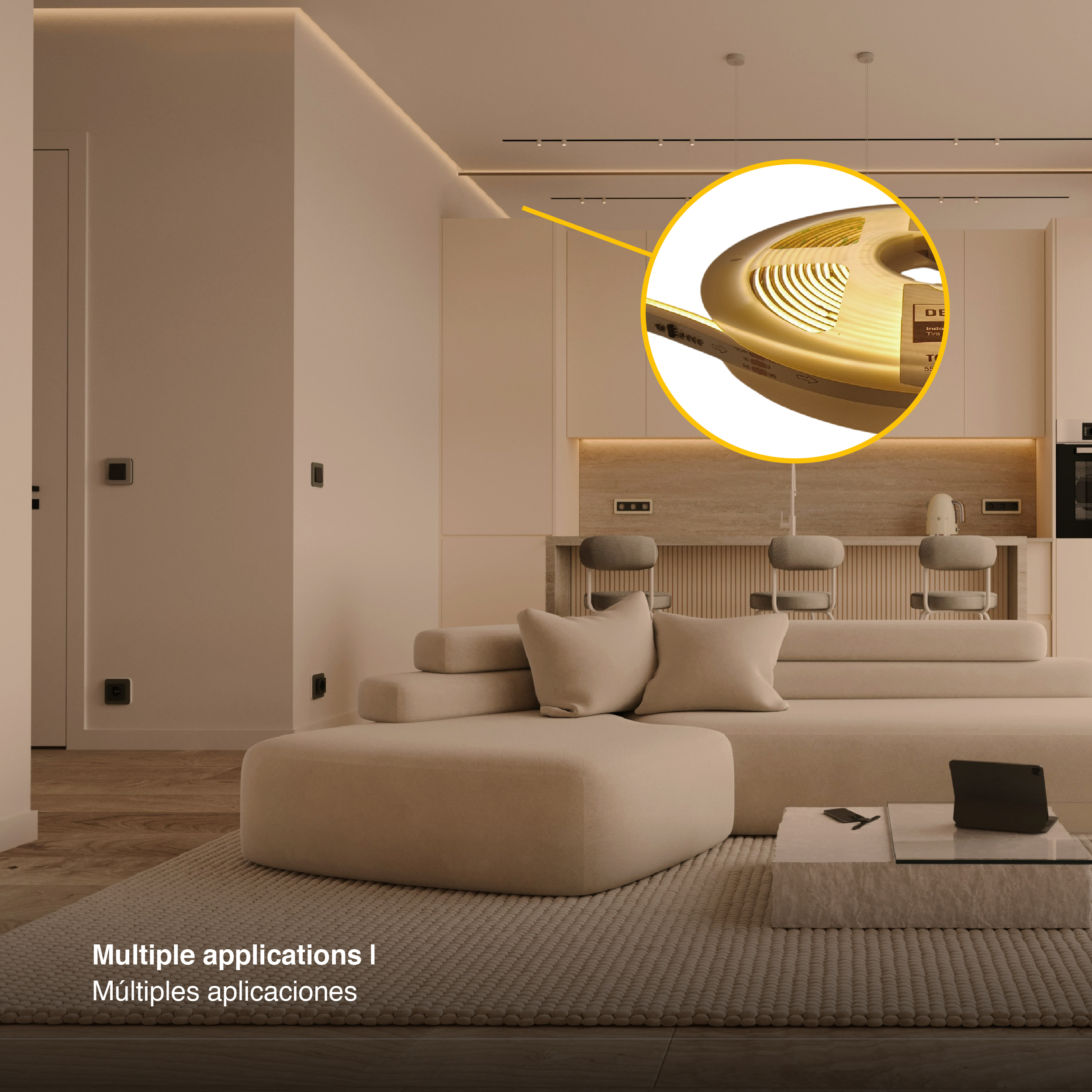 Tira LED COB Programable IC Pixel 24V 11W/m Blanco Cálido 420LEDs/m, 10mm PCB x5m