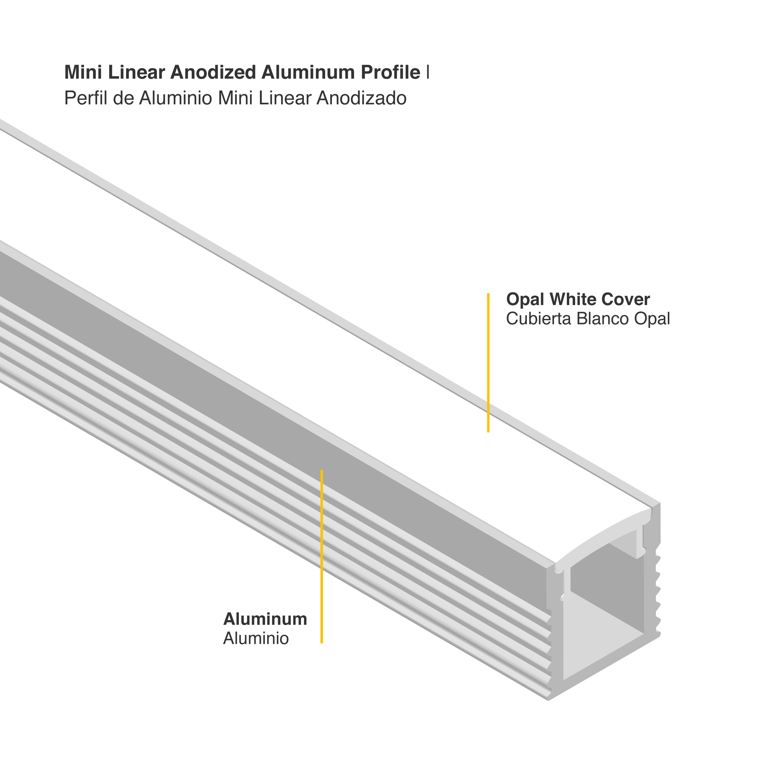 Perfil de Aluminio Mini Linear 7,8x9mm Anodizado, Cover Opal Blanco x 2m