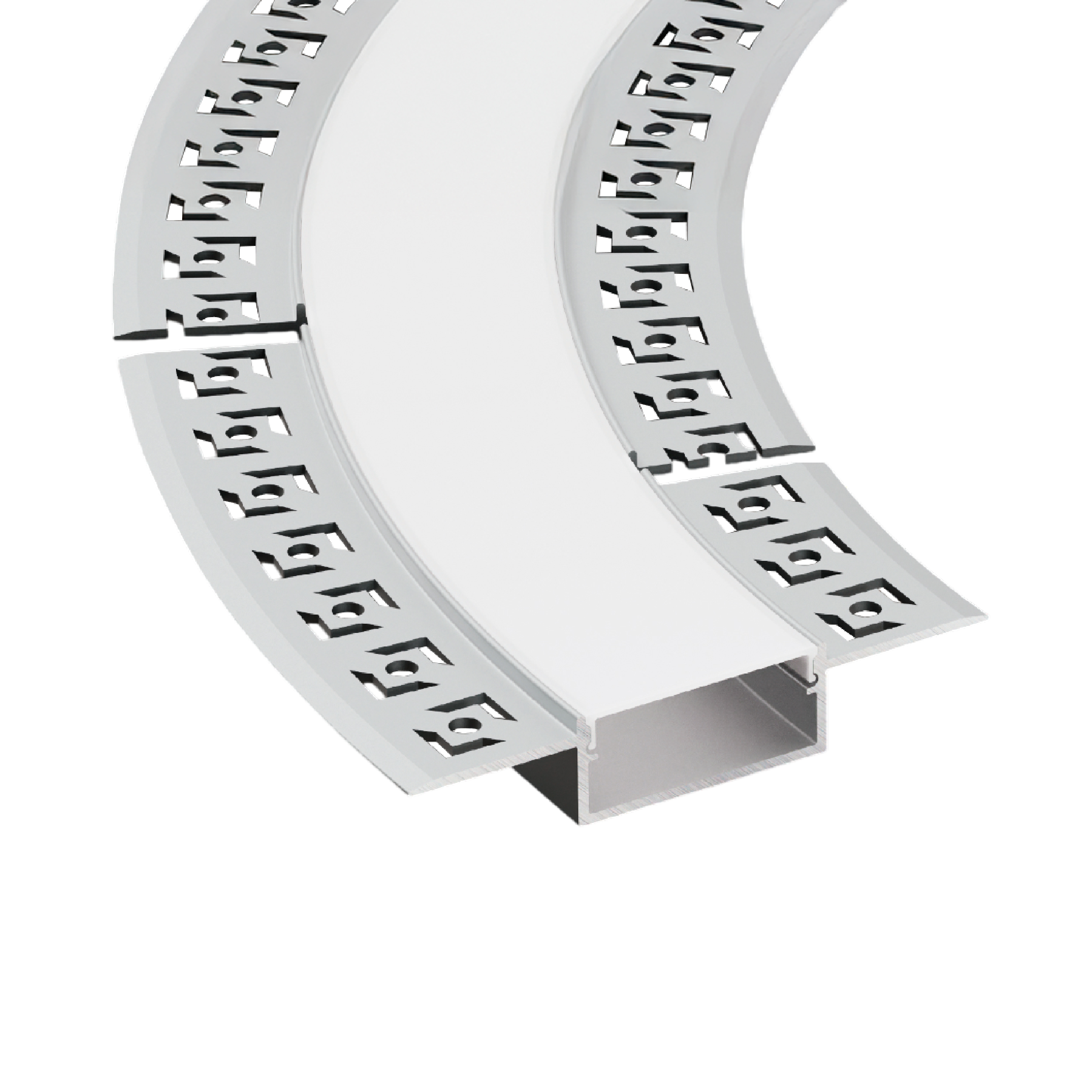 Perfil de Aluminio Flexible con Alas de Embutir 70x13mm Anodizado, Cover Opal Blanco x2m