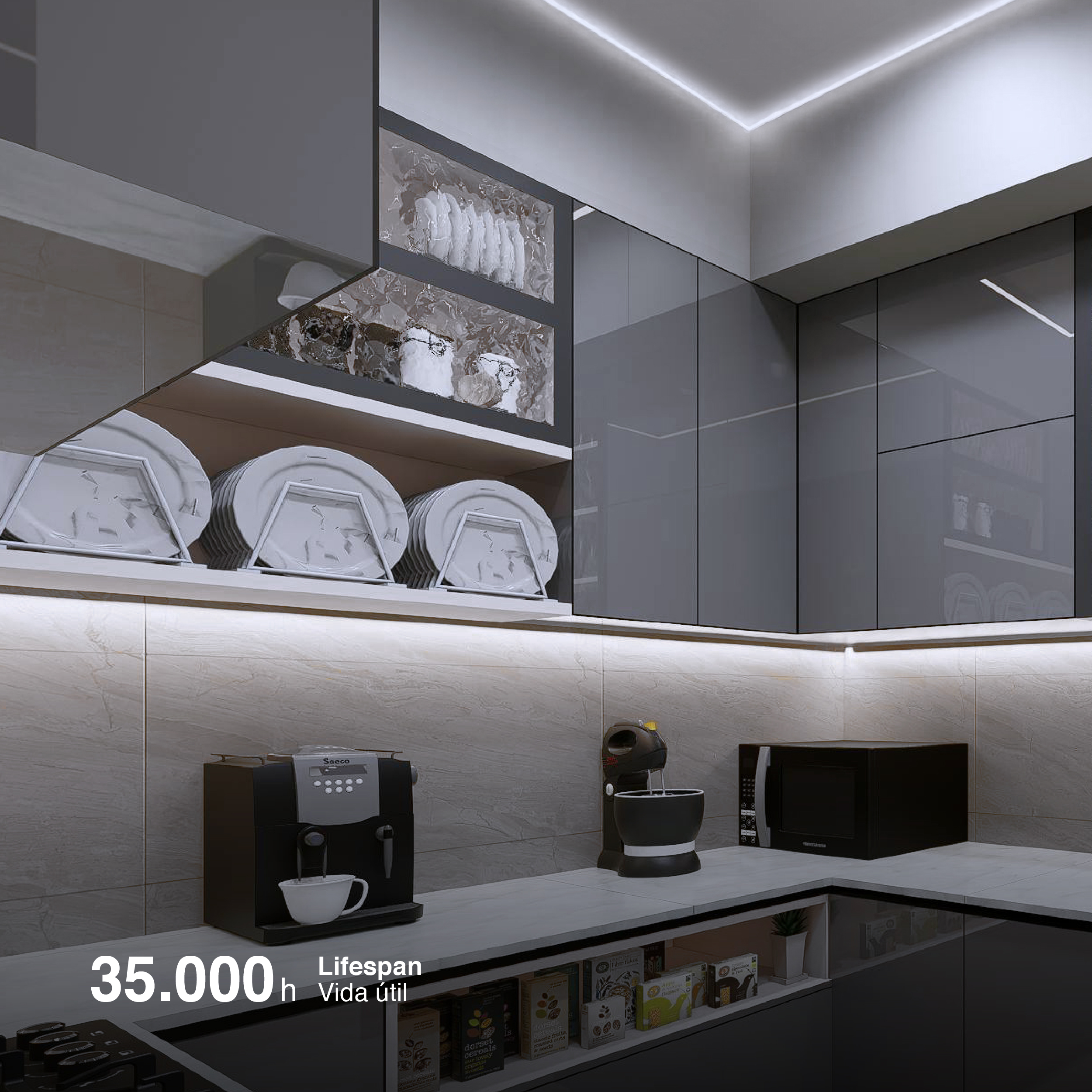 Tira LED COB Freecut 24V 10W/m Blanco Frío 950lm/m 528LEDs/m, 8mm PCB IP33 x5m