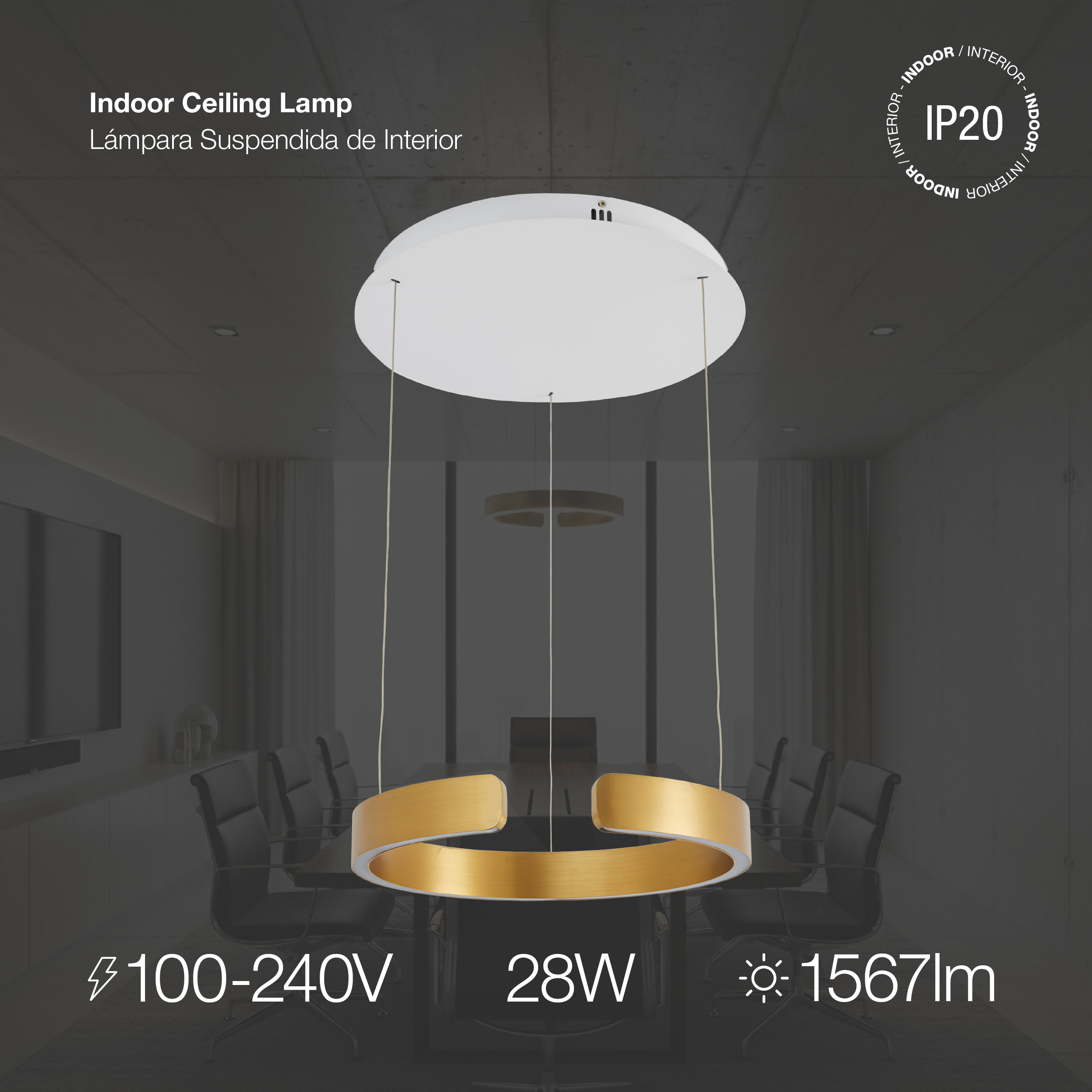 Lámpara LED Suspendida Oro Rosa, Ø40x52cm, 28W CCT Variable 3000-6500K