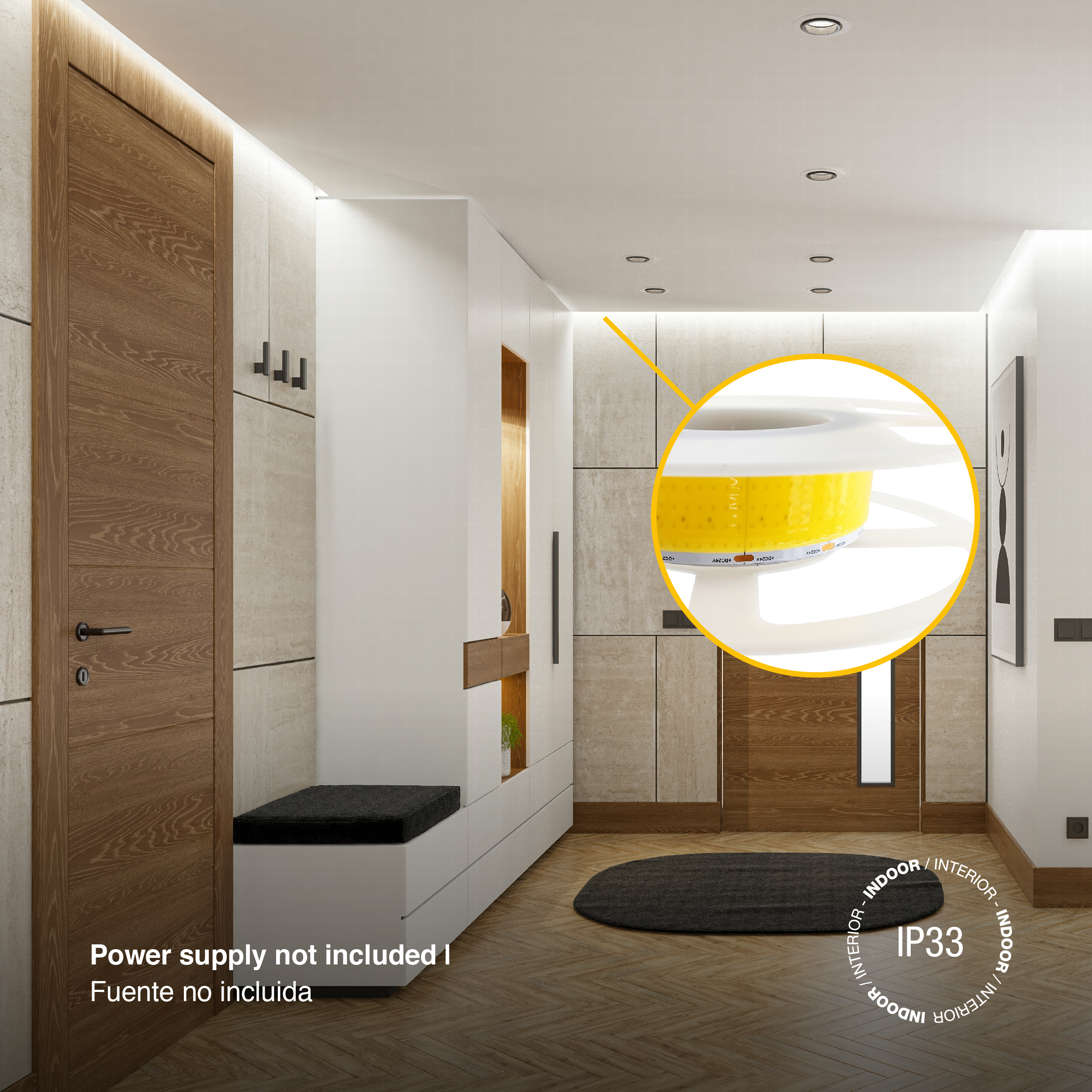 Tira LED COB 24V 40W/m Blanco Neutro 4200lm/m 1600 LEDs/m, 30mm PCB IP33 x5m 